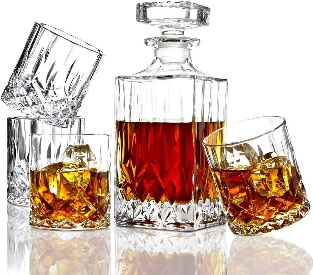 Premium Whiskey Decanter set with 6 glasses, 7 piece set