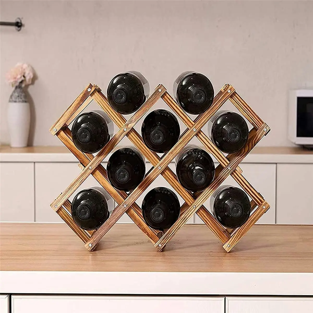 Wood Wine Rack Holder Storage for 10 bottles (Brown)