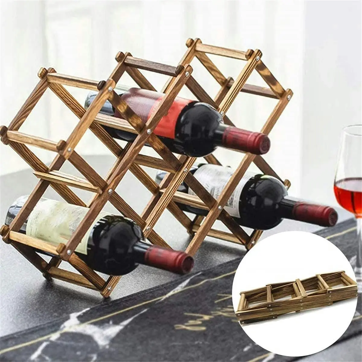 Wood Wine Rack Holder Storage for 10 bottles (Brown)