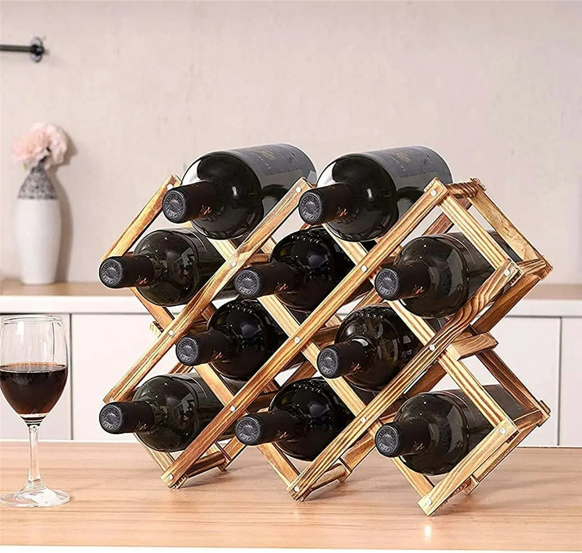 Wood Wine Rack Holder Storage for 10 bottles (Brown)