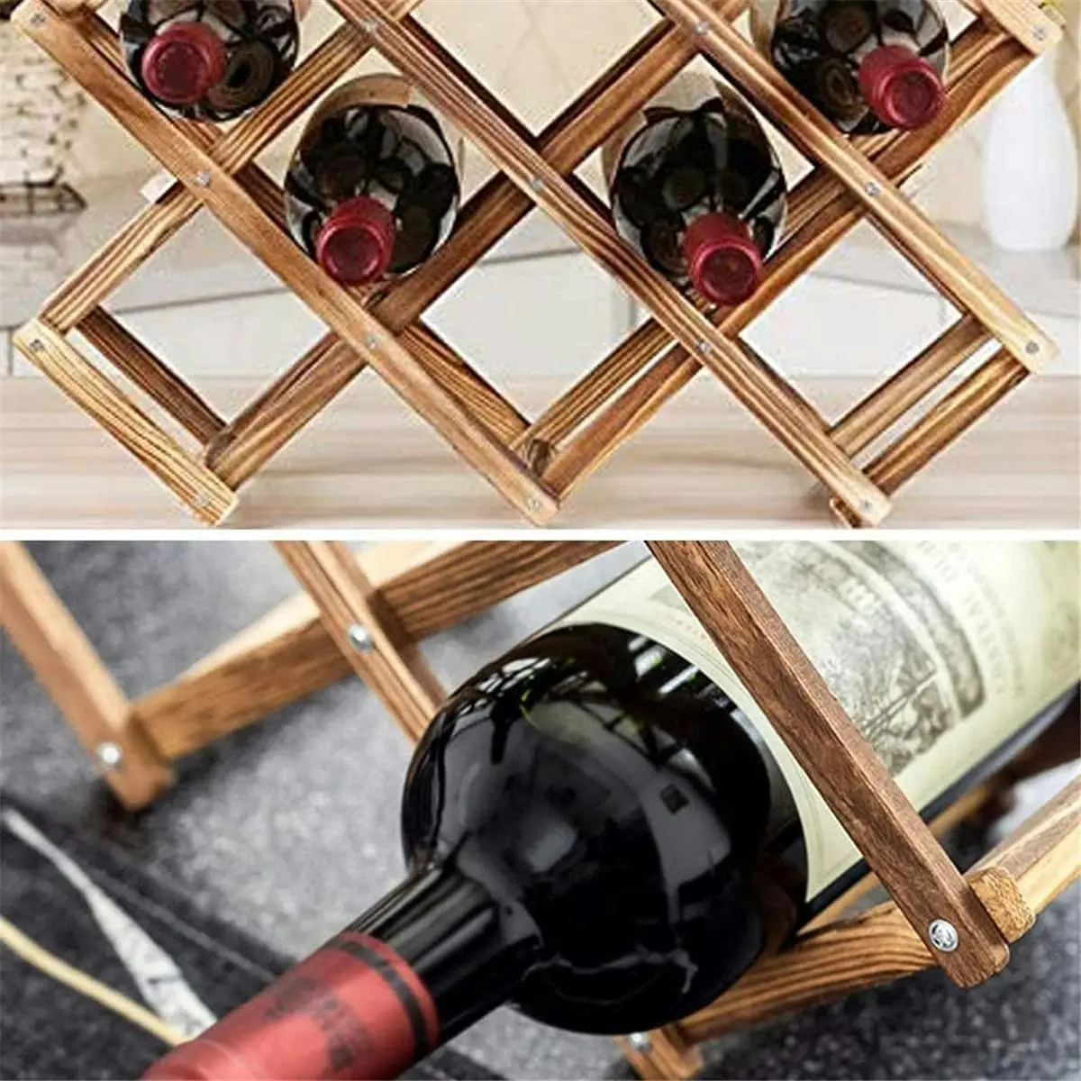 Wood Wine Rack Holder Storage for 10 bottles (Brown)