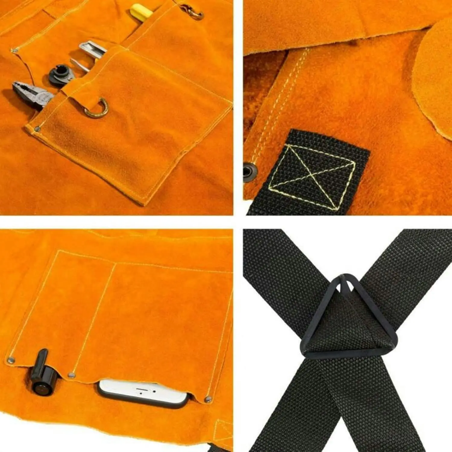 Leather Welding Apron Multiple Pockets Heatproof Flame Retardant Work Shop