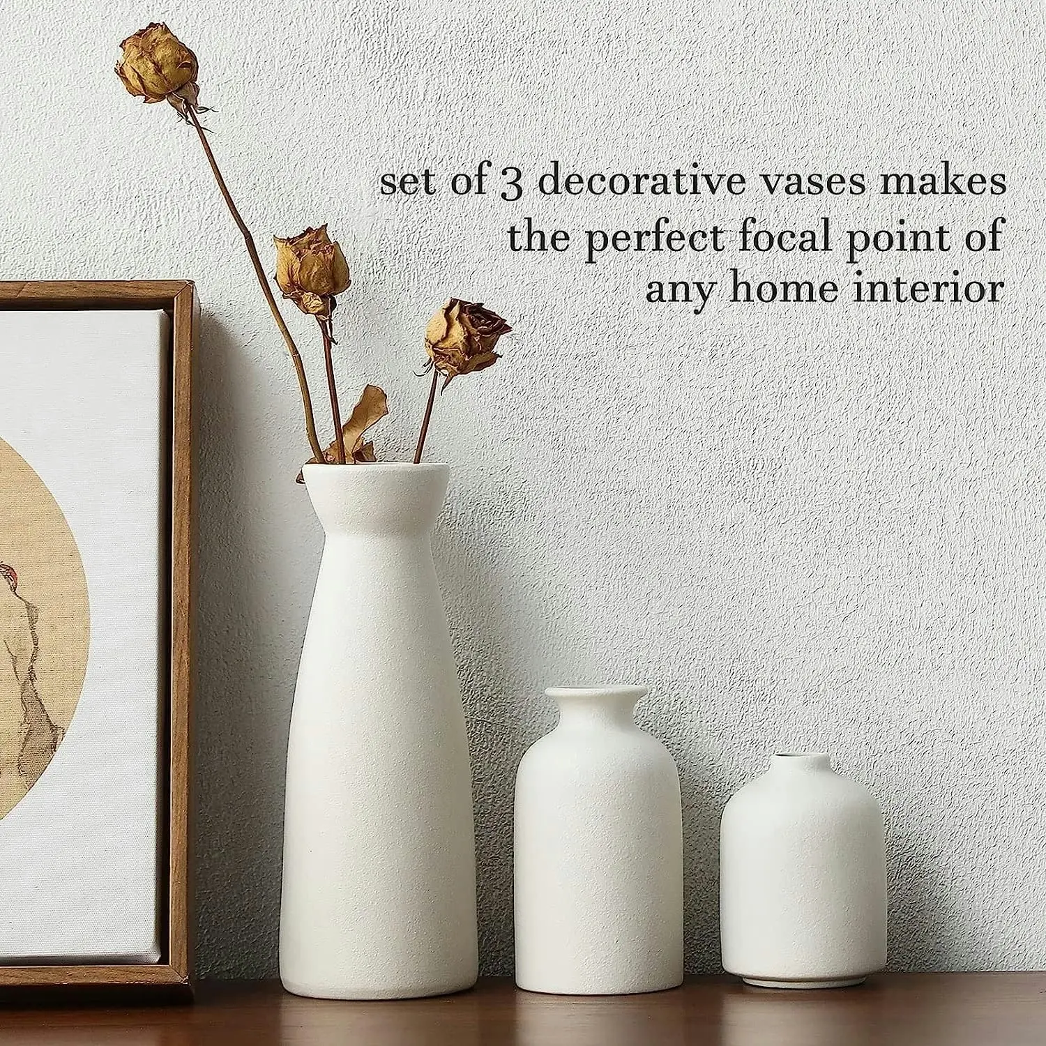 Ceramic Set of 3 Modern White Vases for Home DÃƒÂ©cor