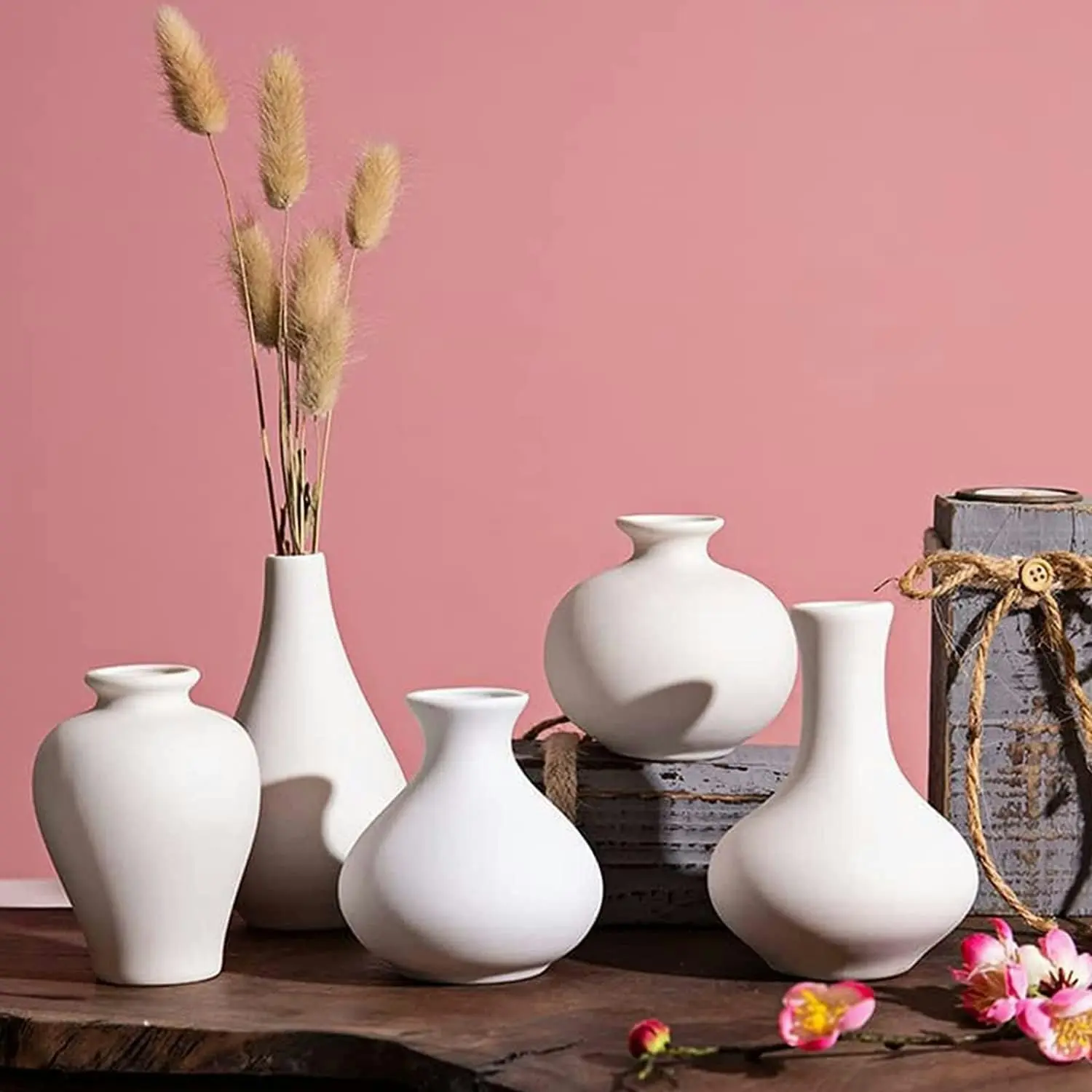 Ceramic Set of 5 White Vases for Home DÃƒÂ©cor