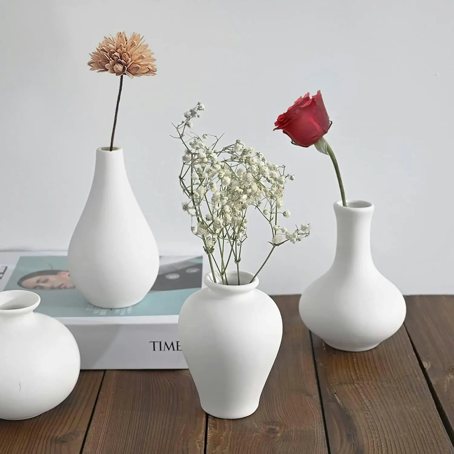 Ceramic Set of 5 White Vases for Home DÃƒÂ©cor