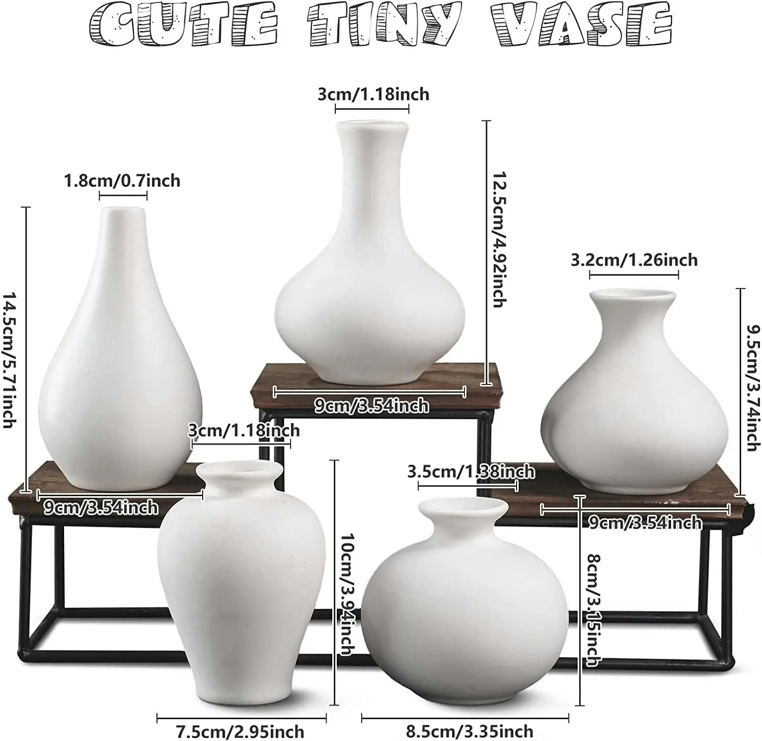 Ceramic Set of 5 White Vases for Home DÃƒÂ©cor