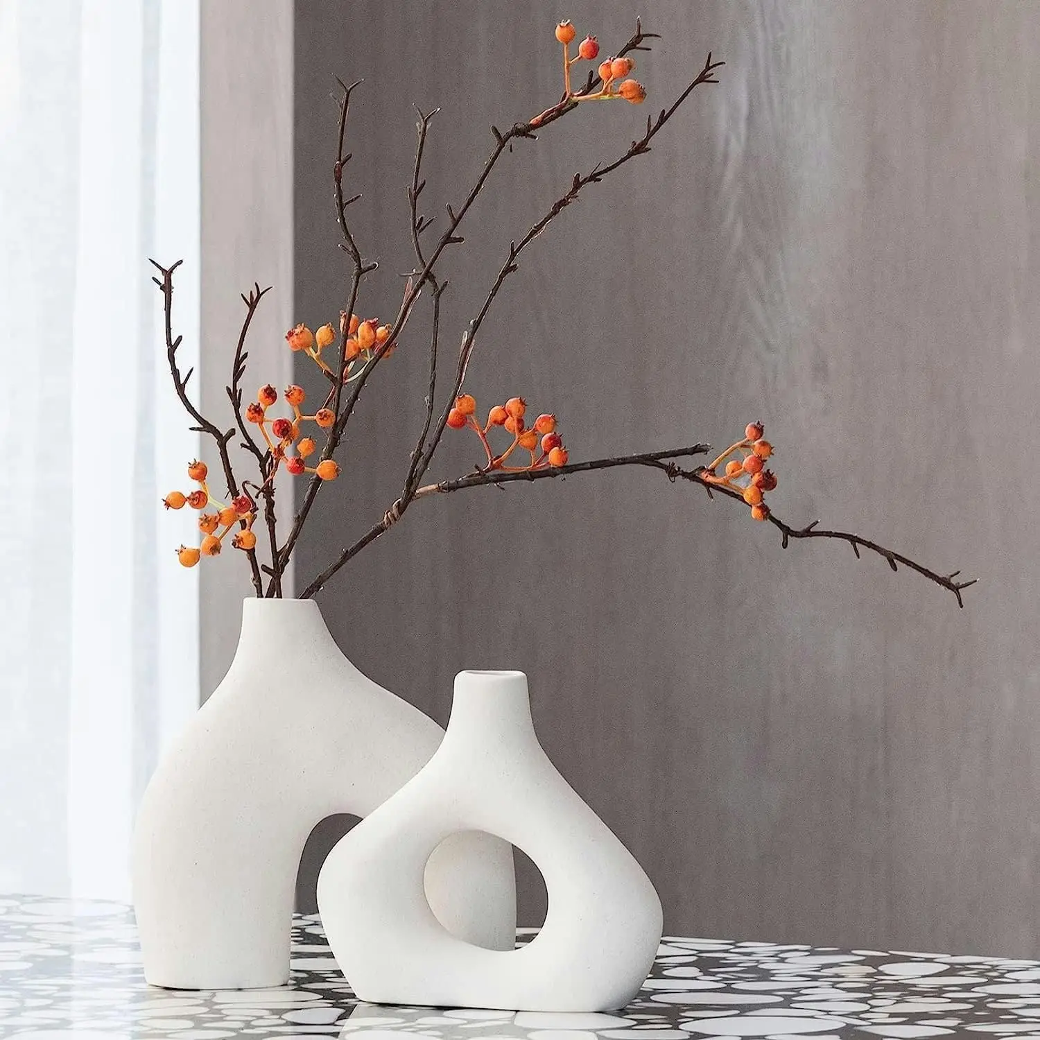 Ceramic Set of 2 Modern White Vases for Home DÃƒÂ©cor