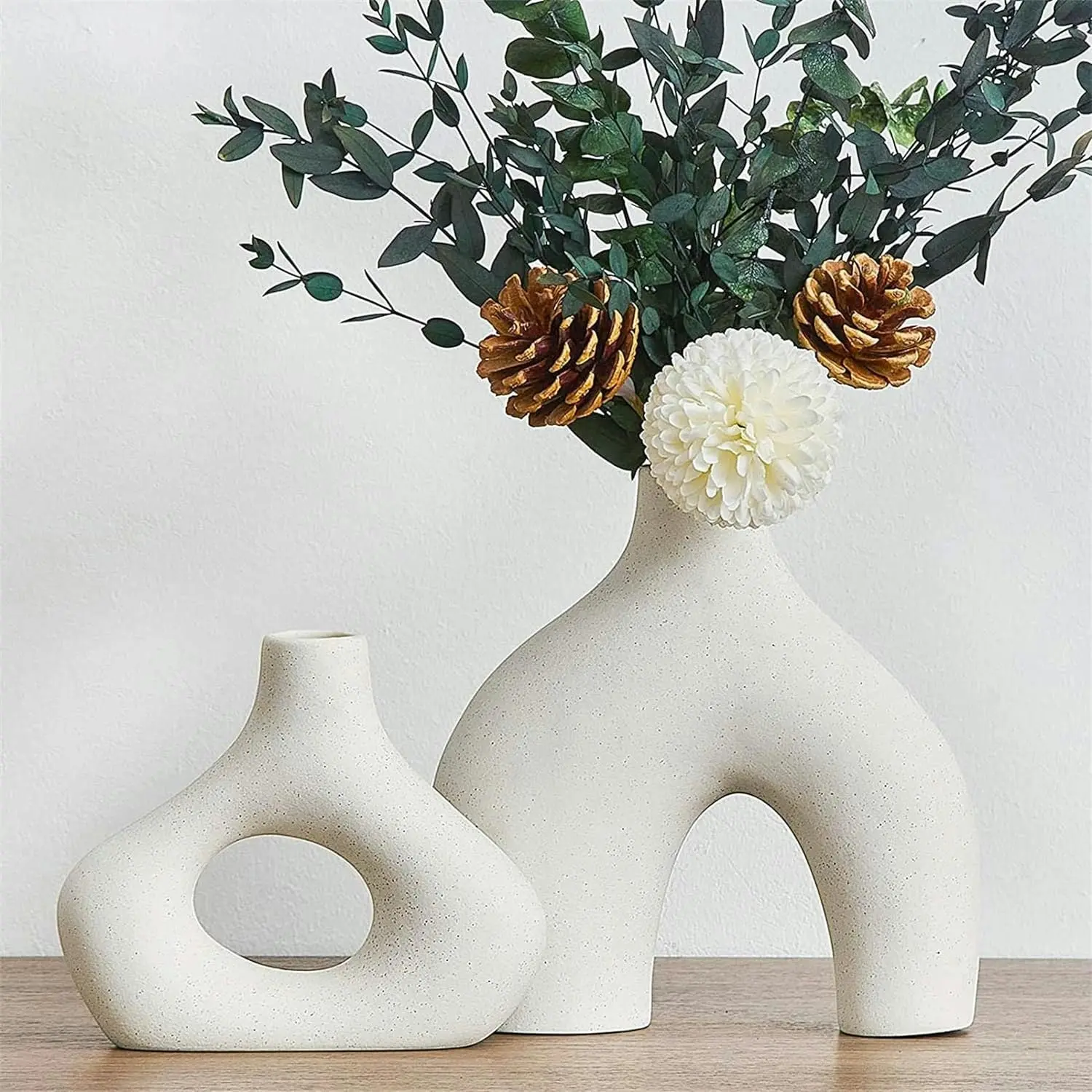 Ceramic Set of 2 Modern White Vases for Home DÃƒÂ©cor