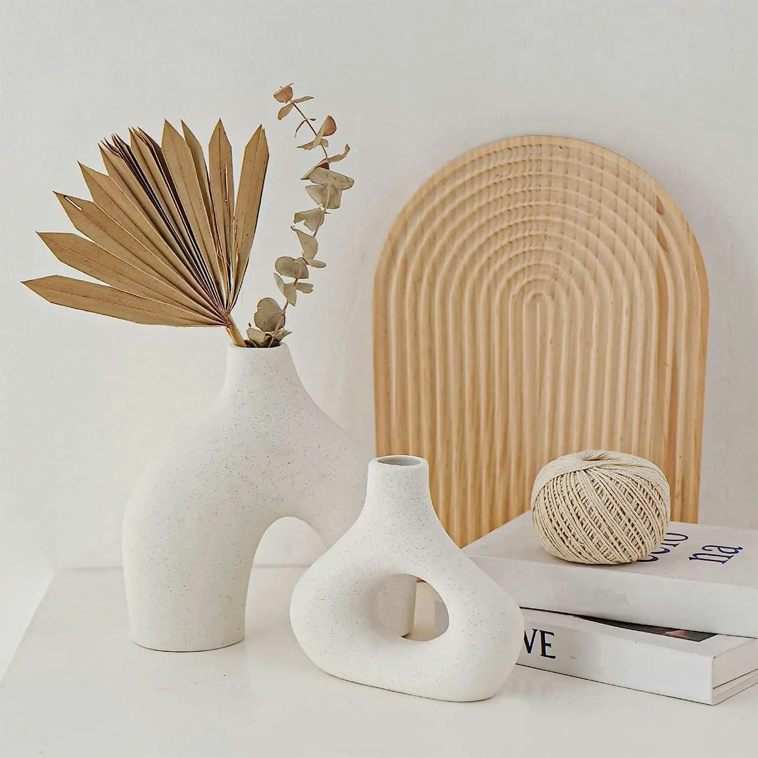 Ceramic Set of 2 Modern White Vases for Home DÃƒÂ©cor