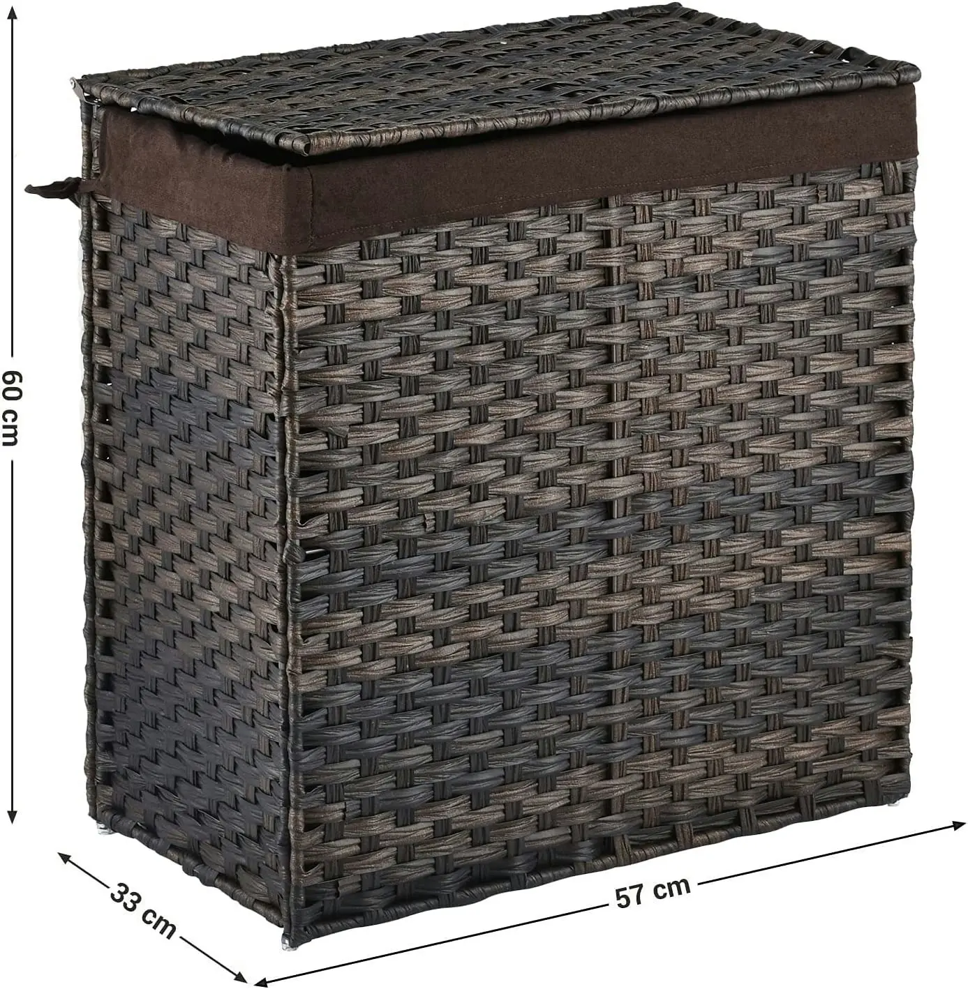 110L Waterproof Synthetic Rattan Foldable Divided Laundry Hamper (Brown)