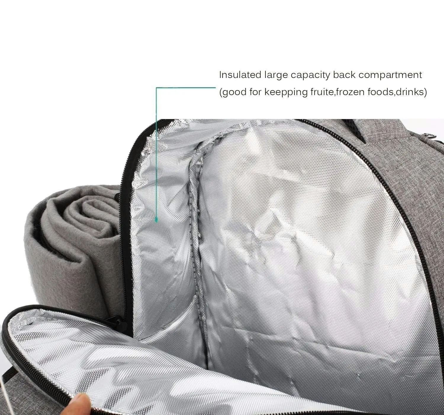 Picnic Backpack for 4 Person Waterproof Cooler Compartment Cutlery Set Detachable Bottle Holder Fleece Blanket Plates