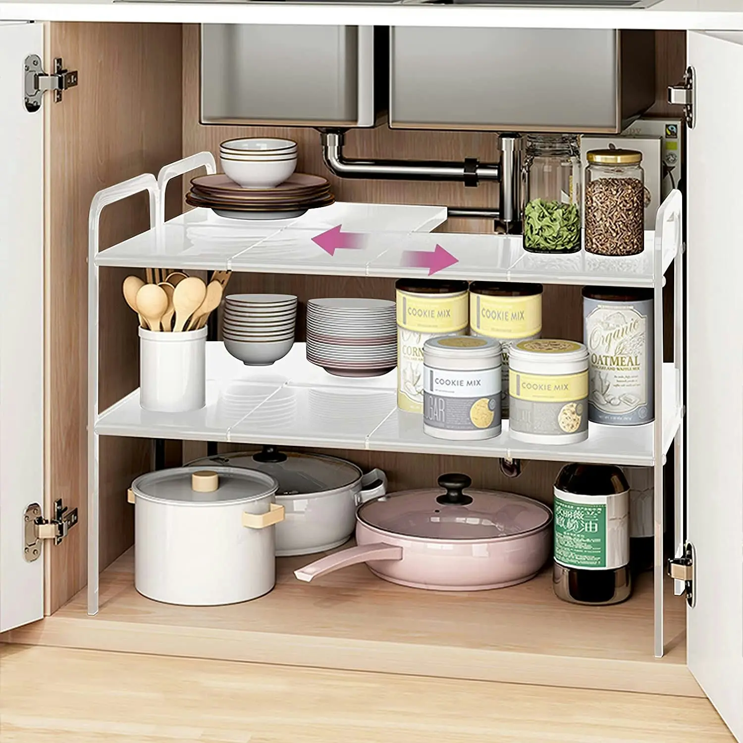 Expandable Cabinet Shelf Organizers, 23 cm (White)