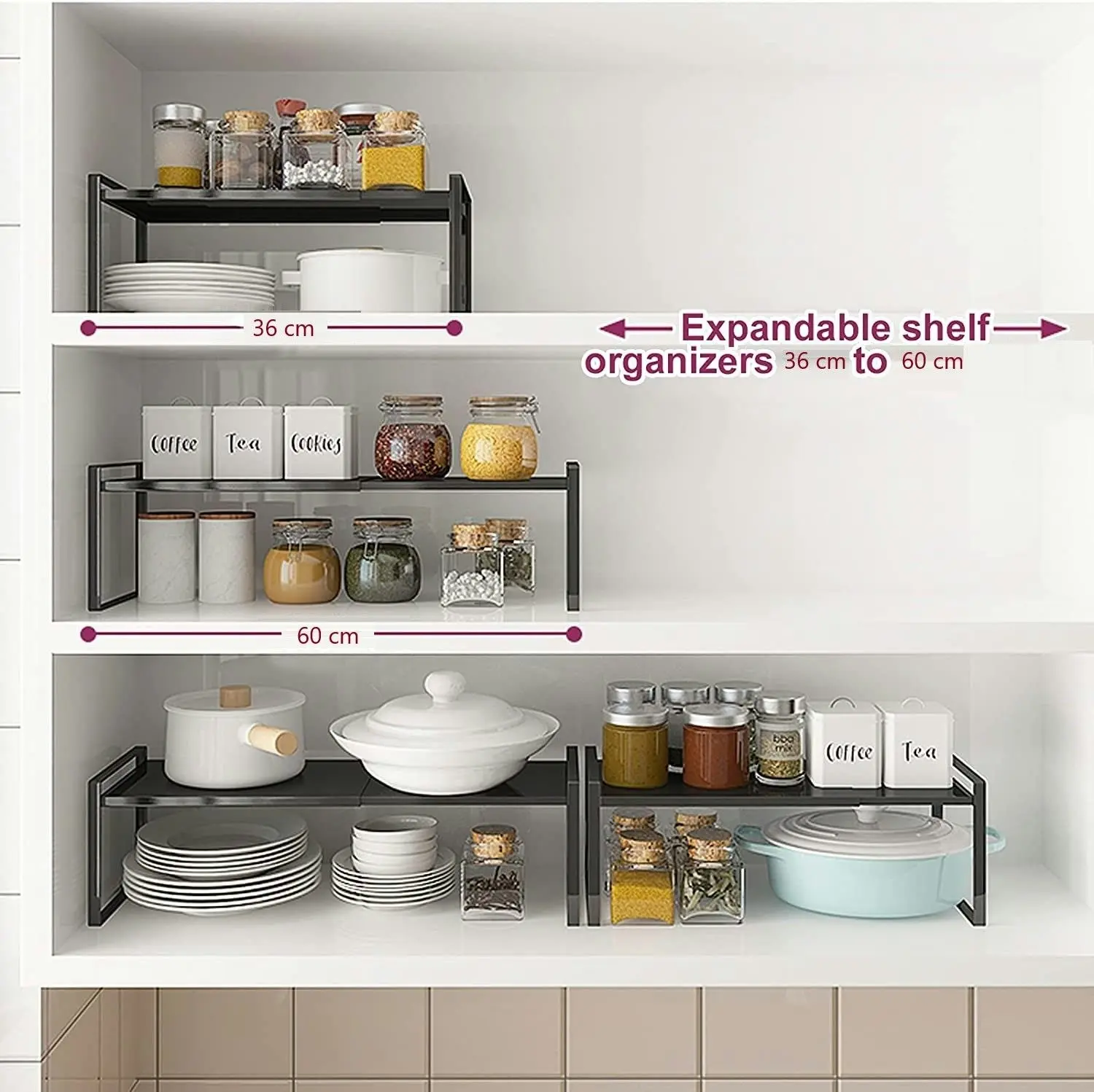 Expandable Cabinet Shelf Organizers, 23 cm (White)