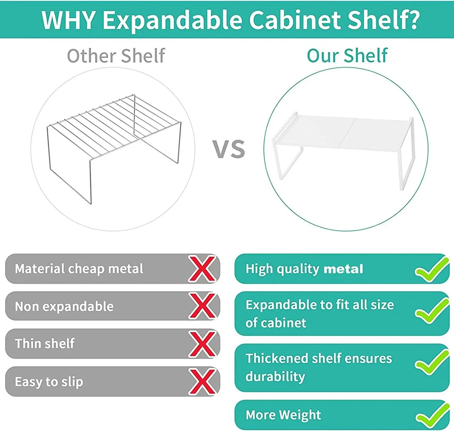 Expandable Cabinet Shelf Organizers, 23 cm (White)