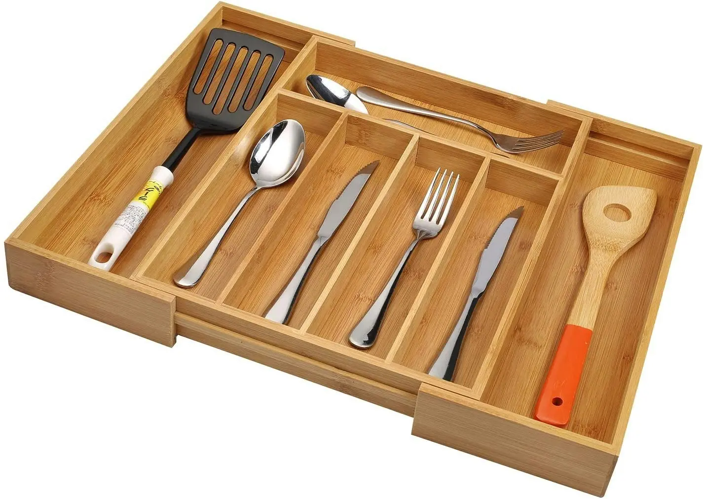 Bamboo Expandable Cutlery Organizer Tray (Natural)