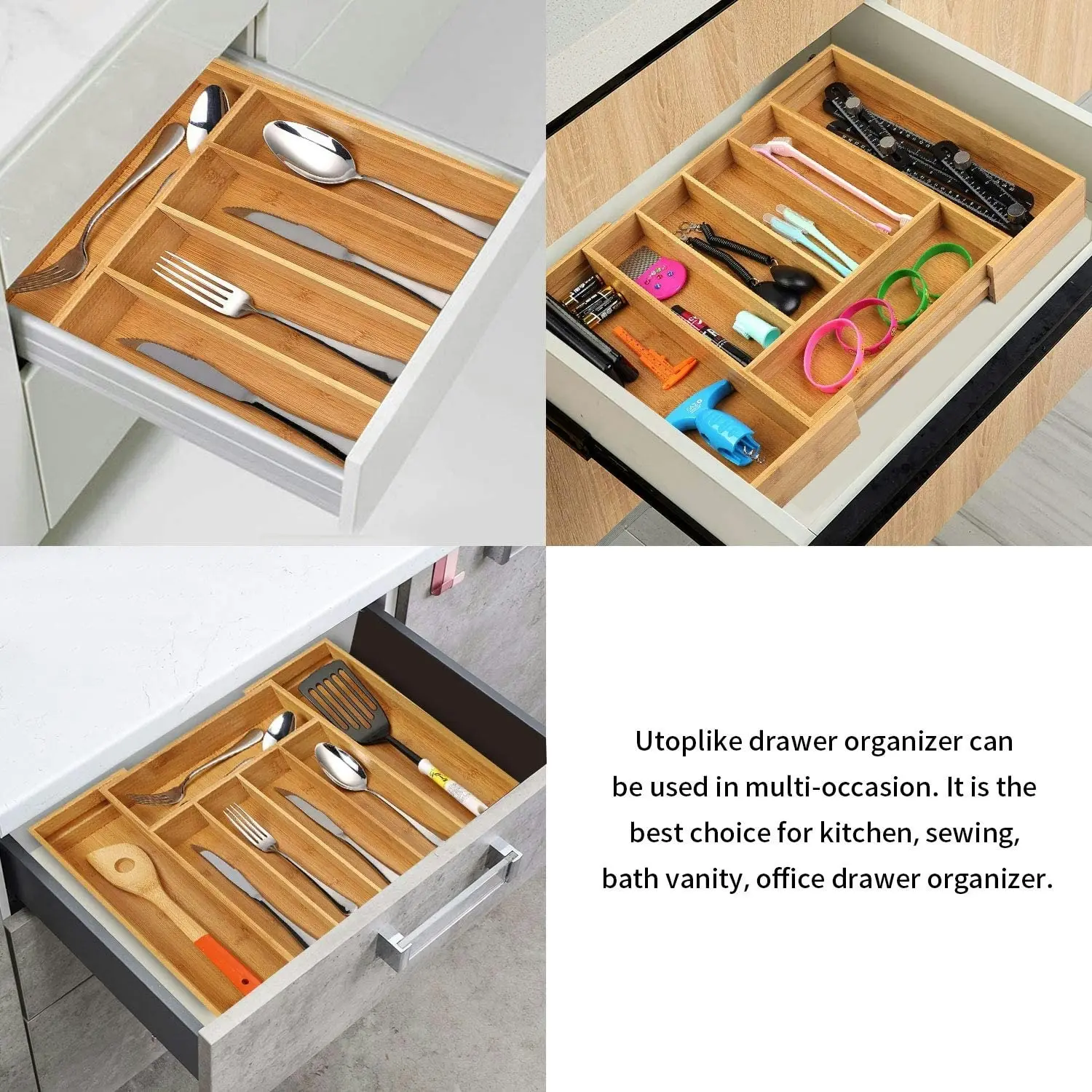 Bamboo Expandable Cutlery Organizer Tray (Natural)