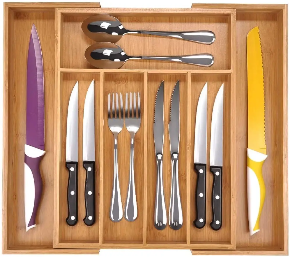 Bamboo Expandable Cutlery Organizer Tray (Natural)