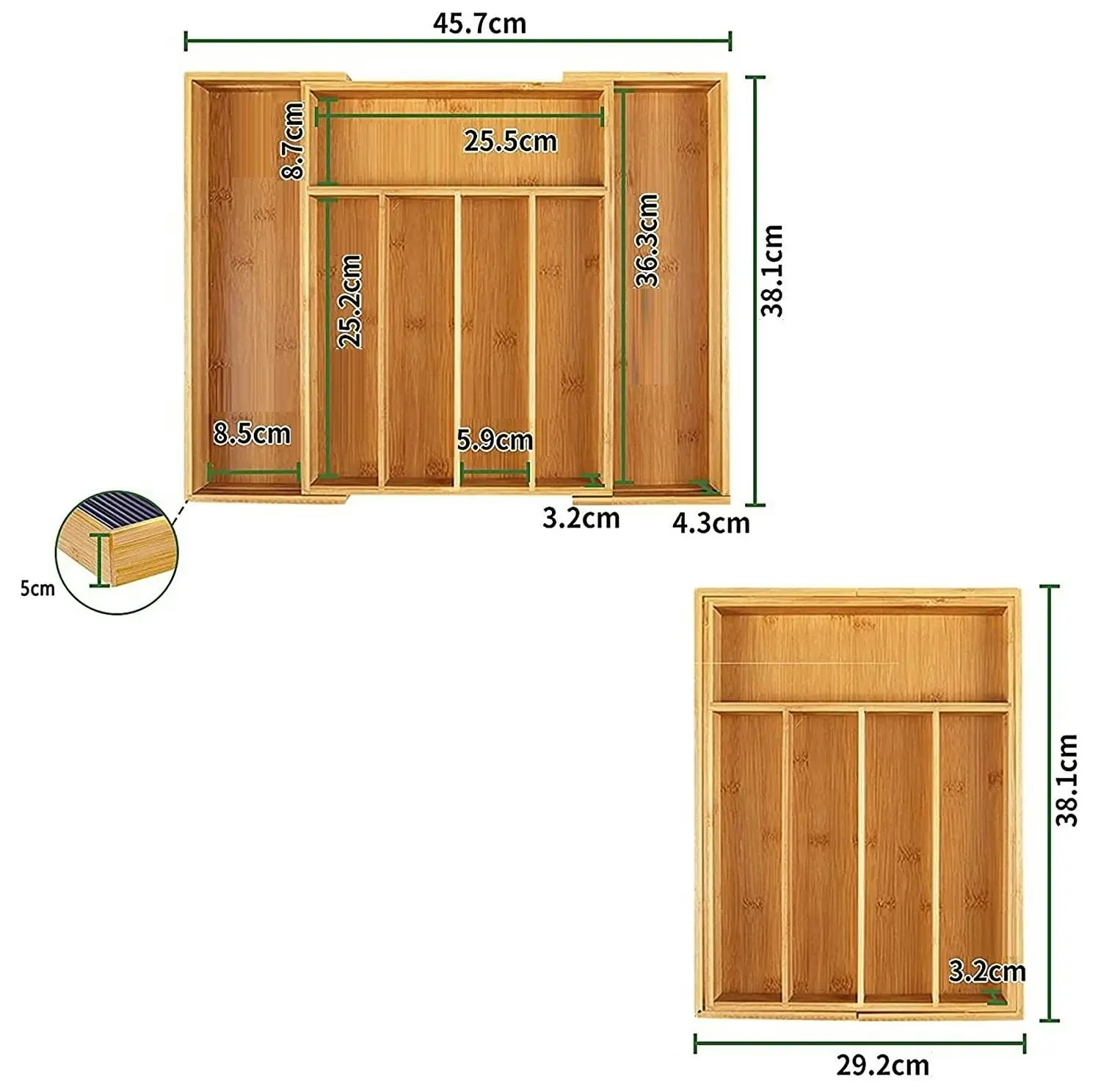 Bamboo Expandable Cutlery Organizer Tray (Natural)