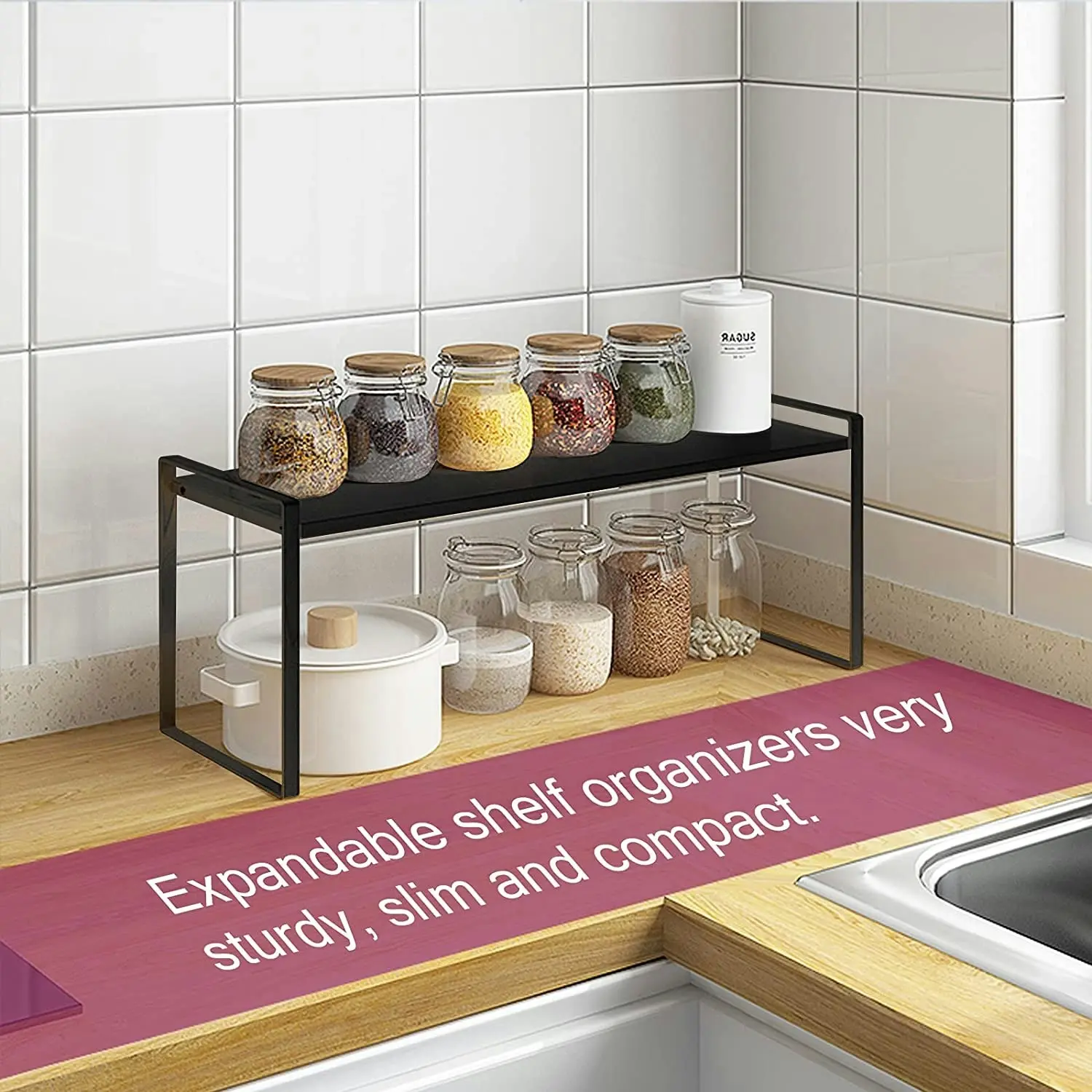 Expandable Cabinet Shelf Organizers, 18 cm (Black)