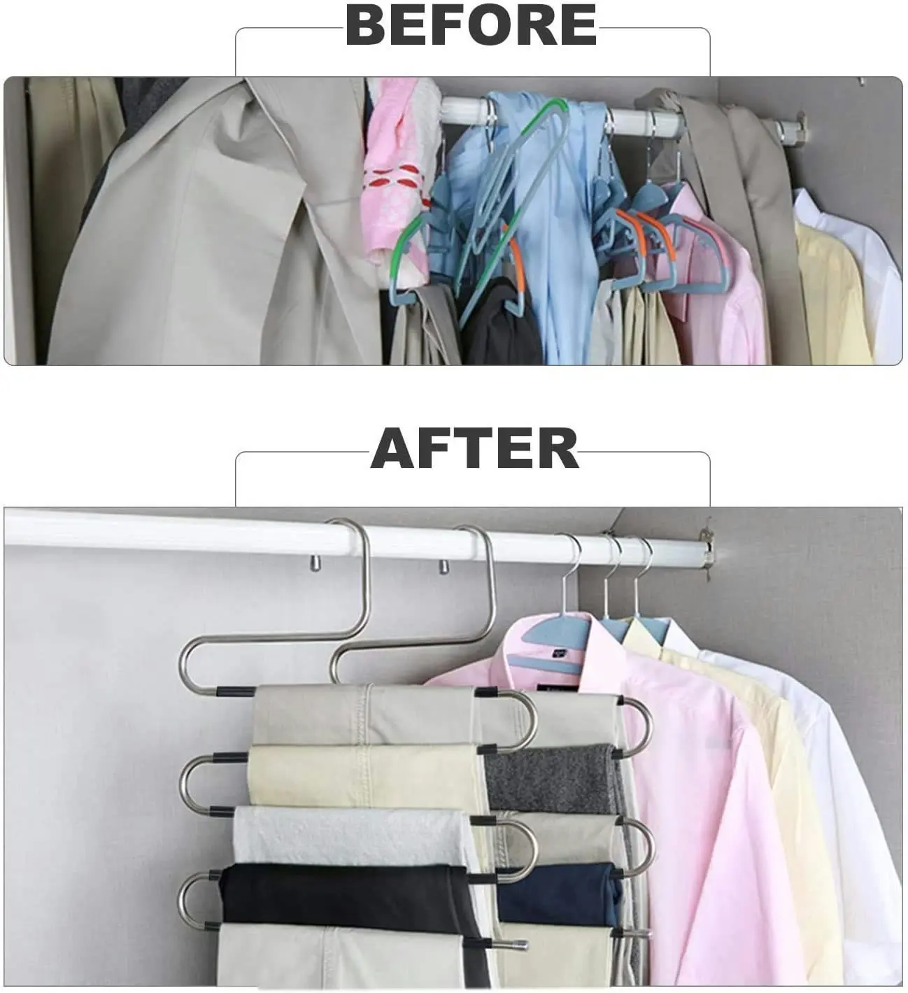 3-Pack Pants Hangers S Shaped Non Slip Space Saving Trouser Hangers Metal Multilayer Closet Storage