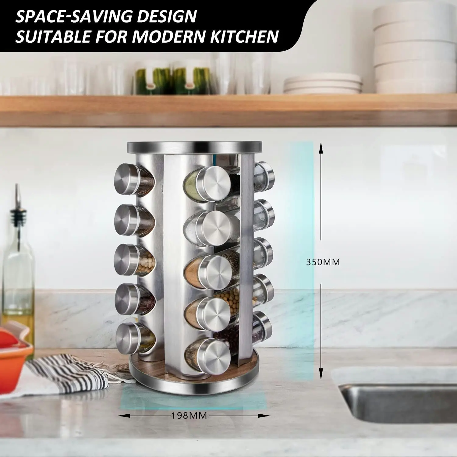 VIKUS Rotating Spice Rack Organizer with 20 Pieces Jars for Kitchen