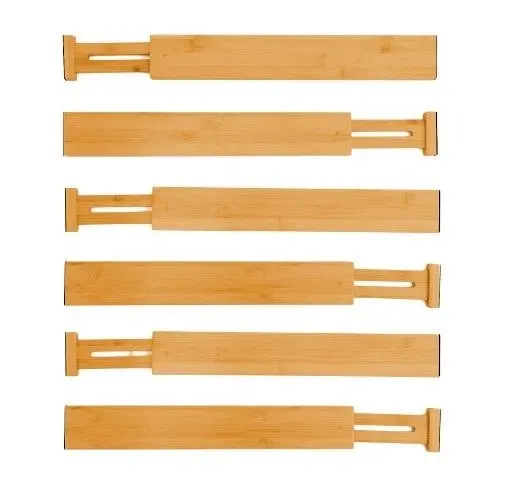 Carla Home  6 Pack Bamboo Adjustable Kitchen Drawer Dividers (Large, 44-55 cm)