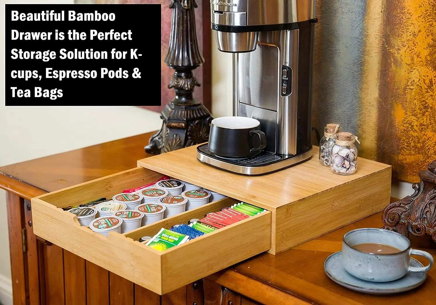 Carla Home Bamboo K-Cup Coffee Pod Holder Storage Organizer  for Kitchen, Jewelry and Cosmetic