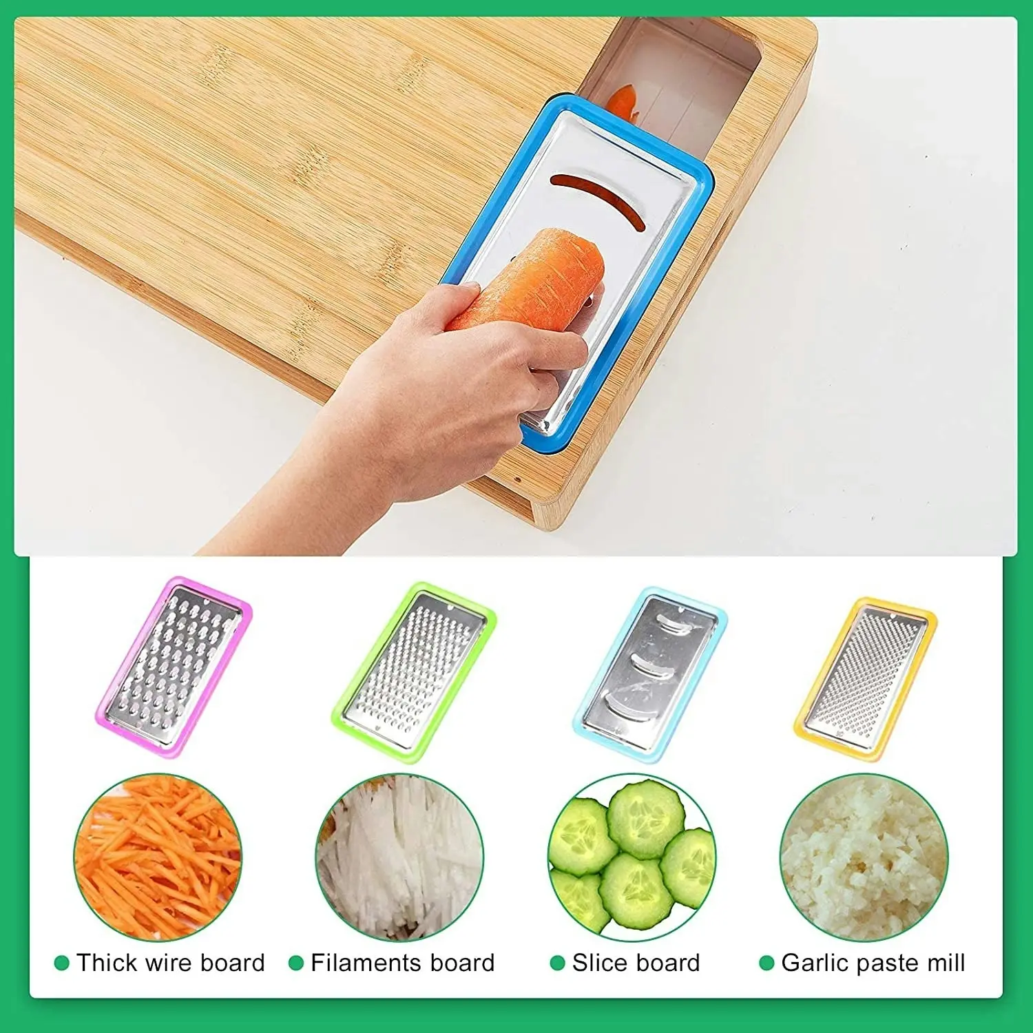 Carla Home Large Bamboo Cutting Board and 4 Containers with Mobile Holder gift included for Home Kitchen