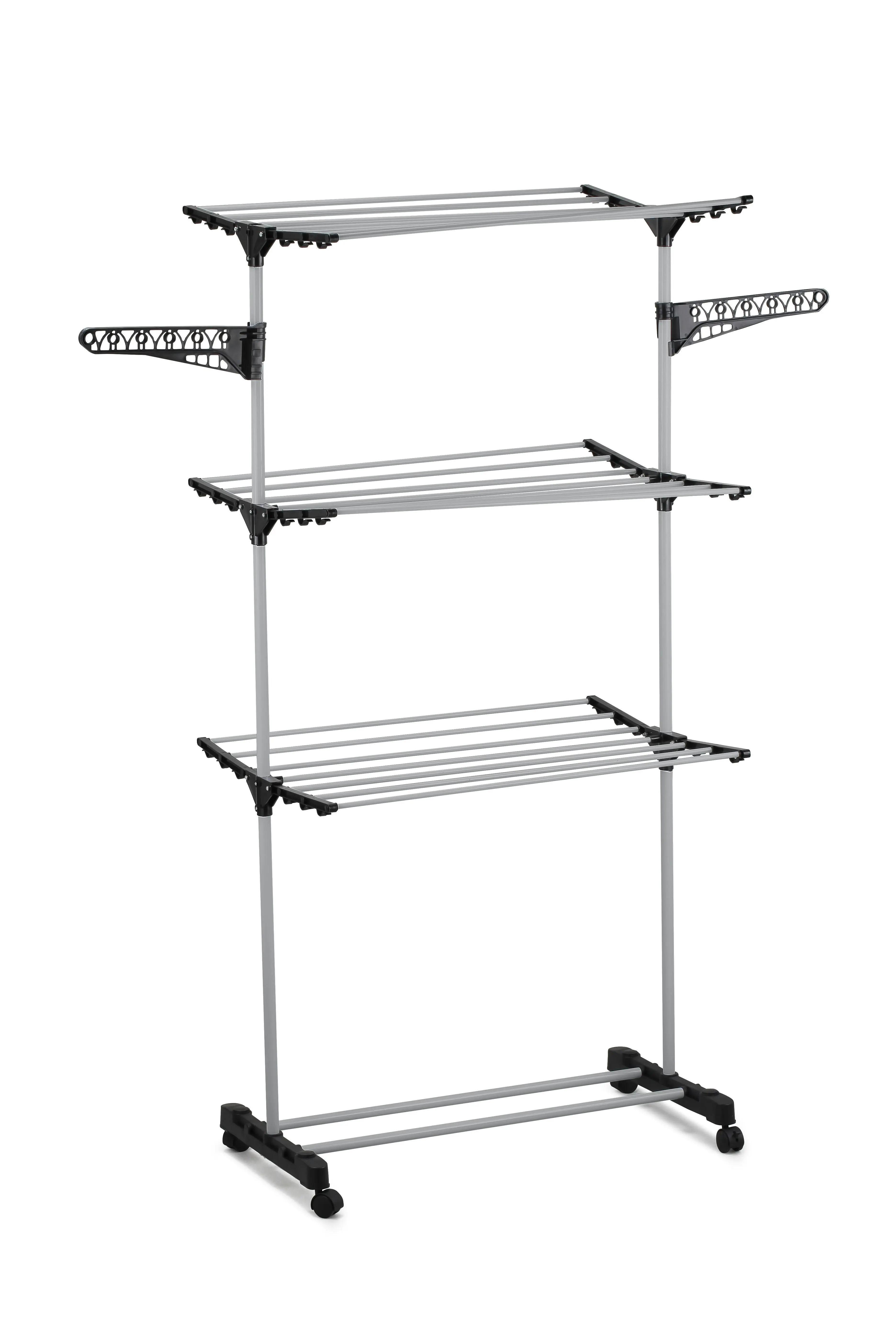 Carla Home Folding 3 Tier Clothes Laundry Drying Rack with Stainless Steel Tubes for Indoor & Outdoor Home