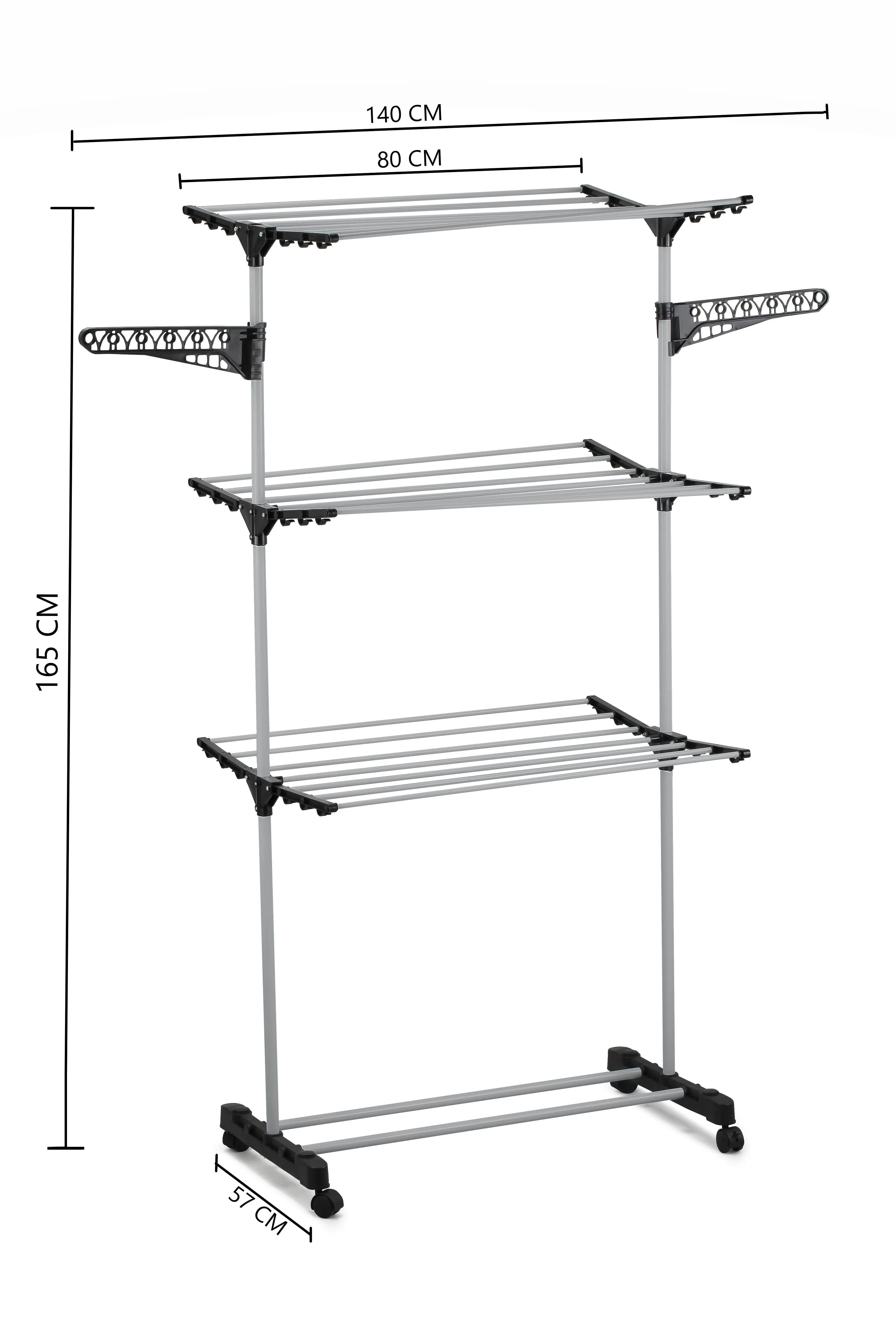 Carla Home Folding 3 Tier Clothes Laundry Drying Rack with Stainless Steel Tubes for Indoor & Outdoor Home