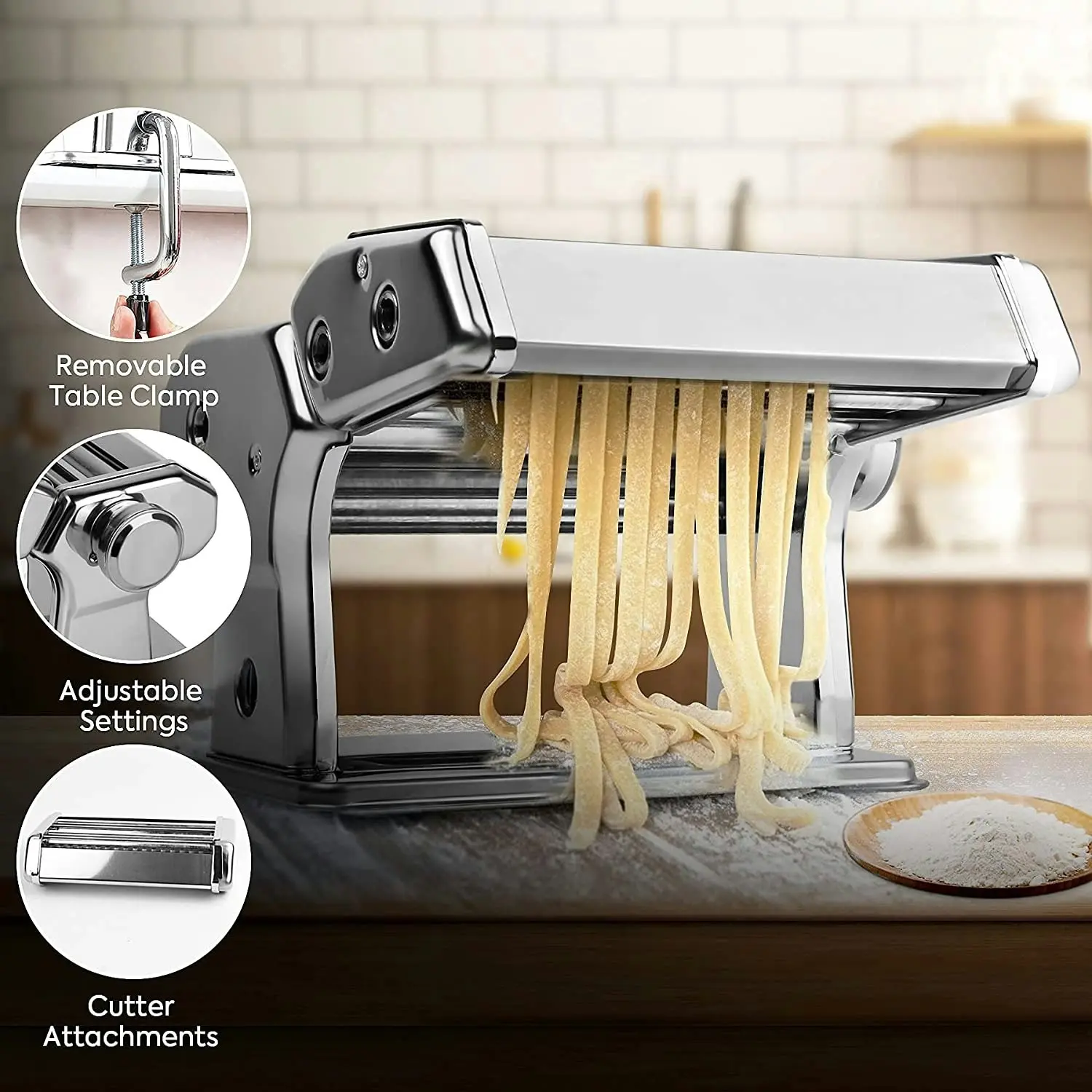 VIKUS Pasta Maker Ã¢â‚¬â€œ Manual Steel Machine with 8 Adjustable Thickness Settings