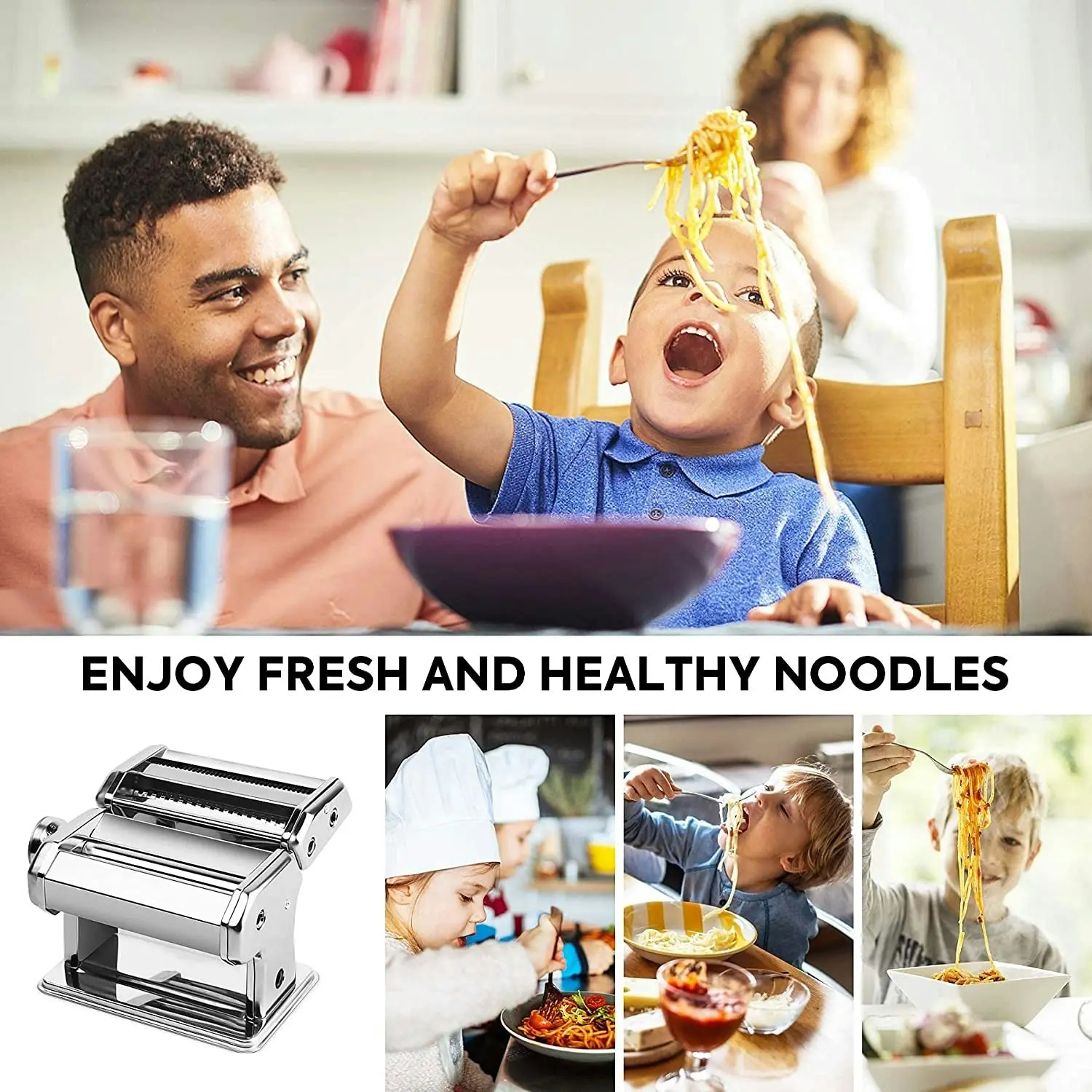 VIKUS Pasta Maker Ã¢â‚¬â€œ Manual Steel Machine with 8 Adjustable Thickness Settings