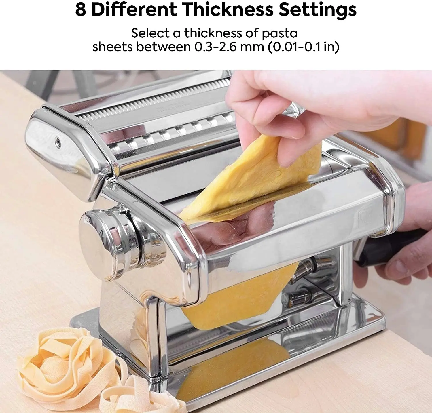 VIKUS Pasta Maker Ã¢â‚¬â€œ Manual Steel Machine with 8 Adjustable Thickness Settings