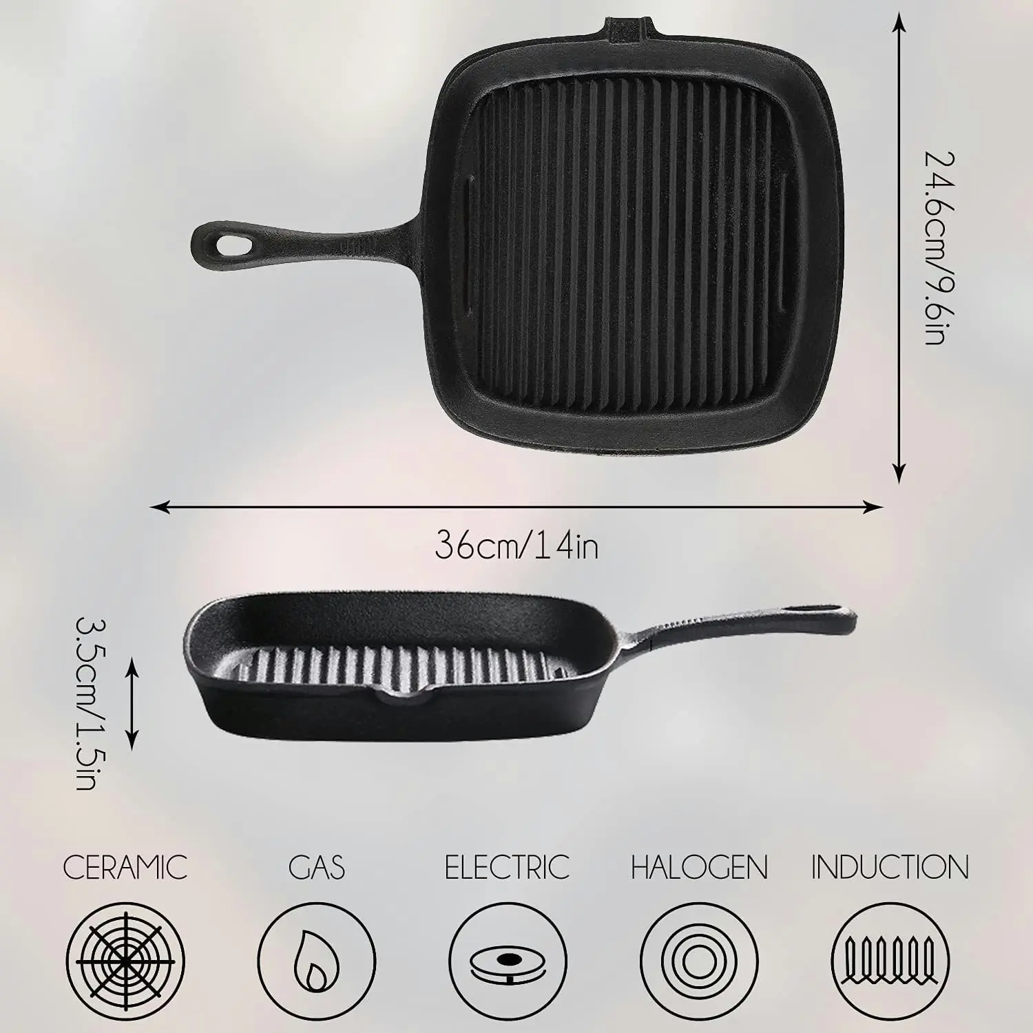 Cast Iron Grill Pan Steak Frying Skillet