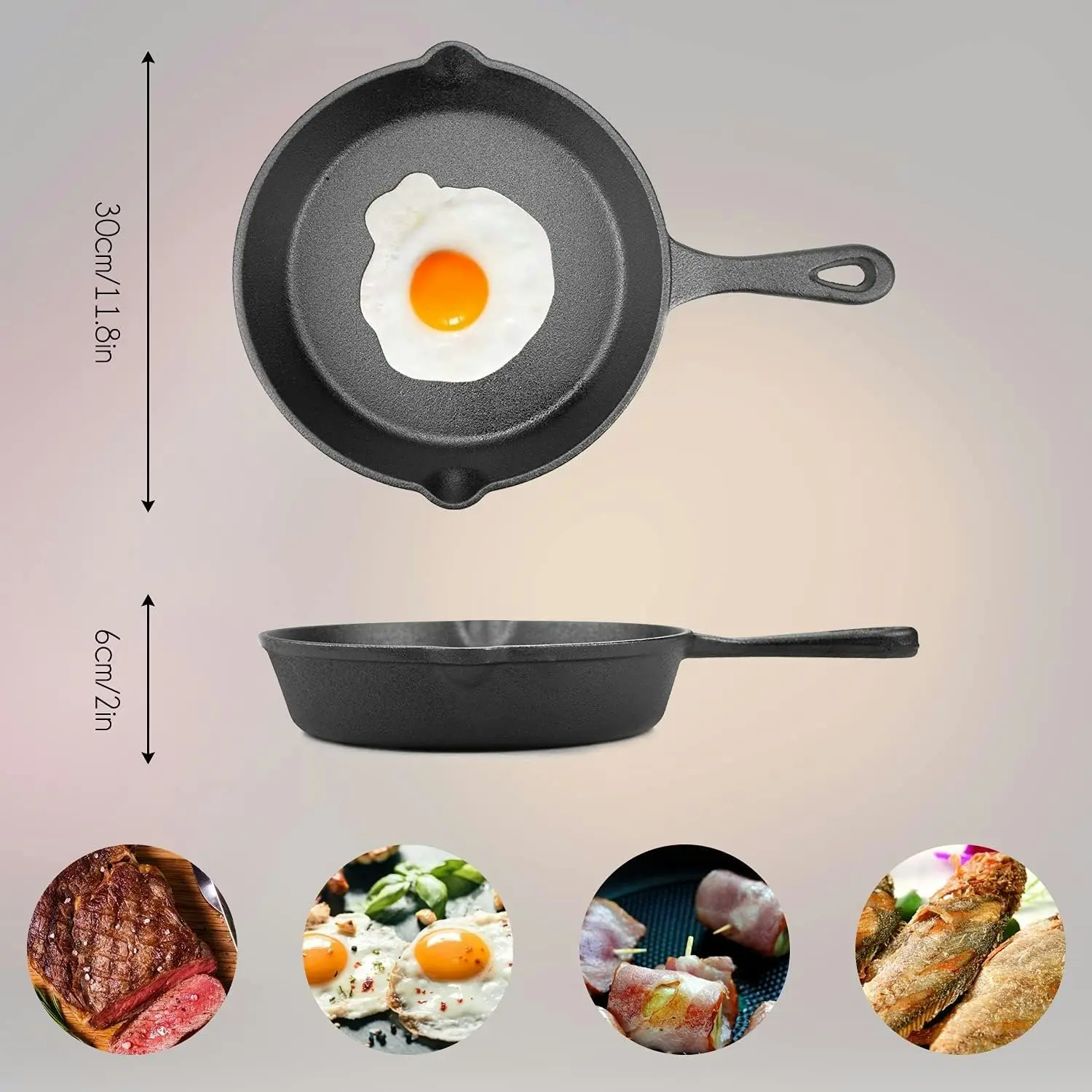 Cast Iron Pan Skillet 30cm Egg Ring Silicone