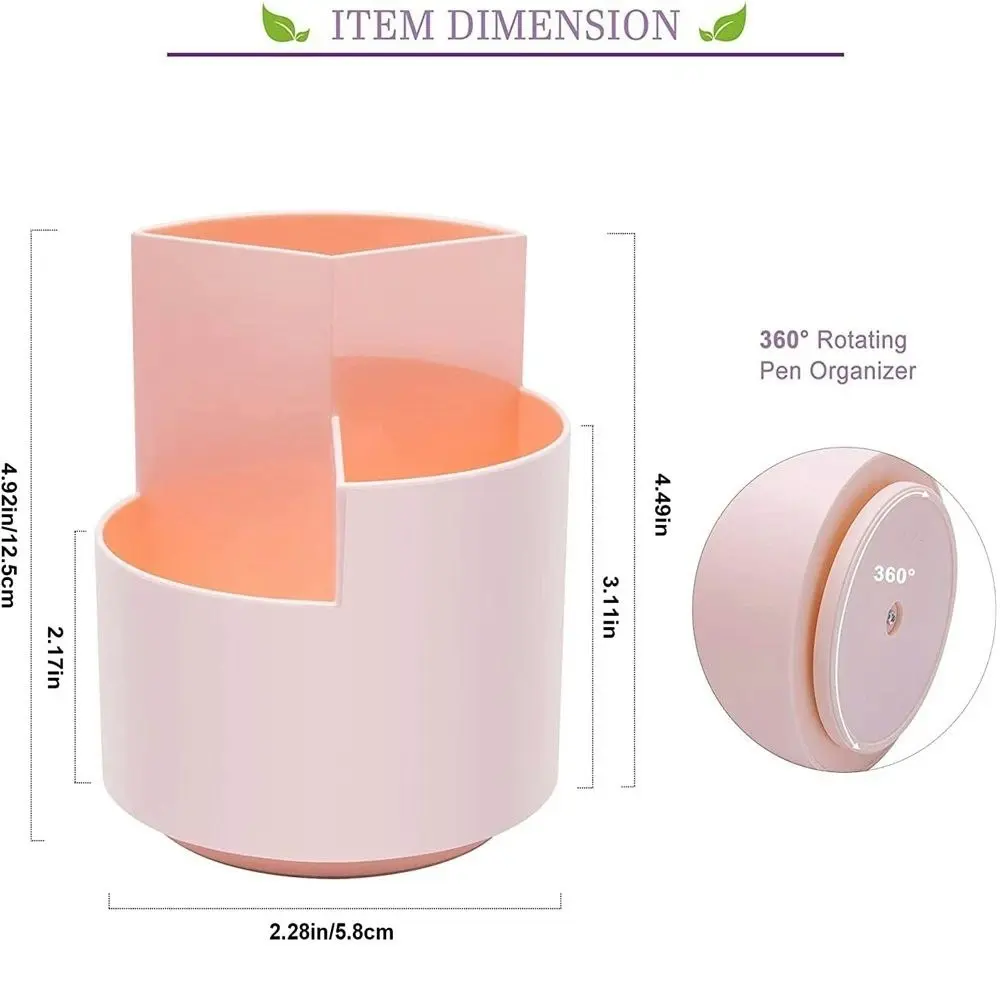 360 degree rotating multi-functional pen holder with 3 separate layer for office desk organiser (Pink)