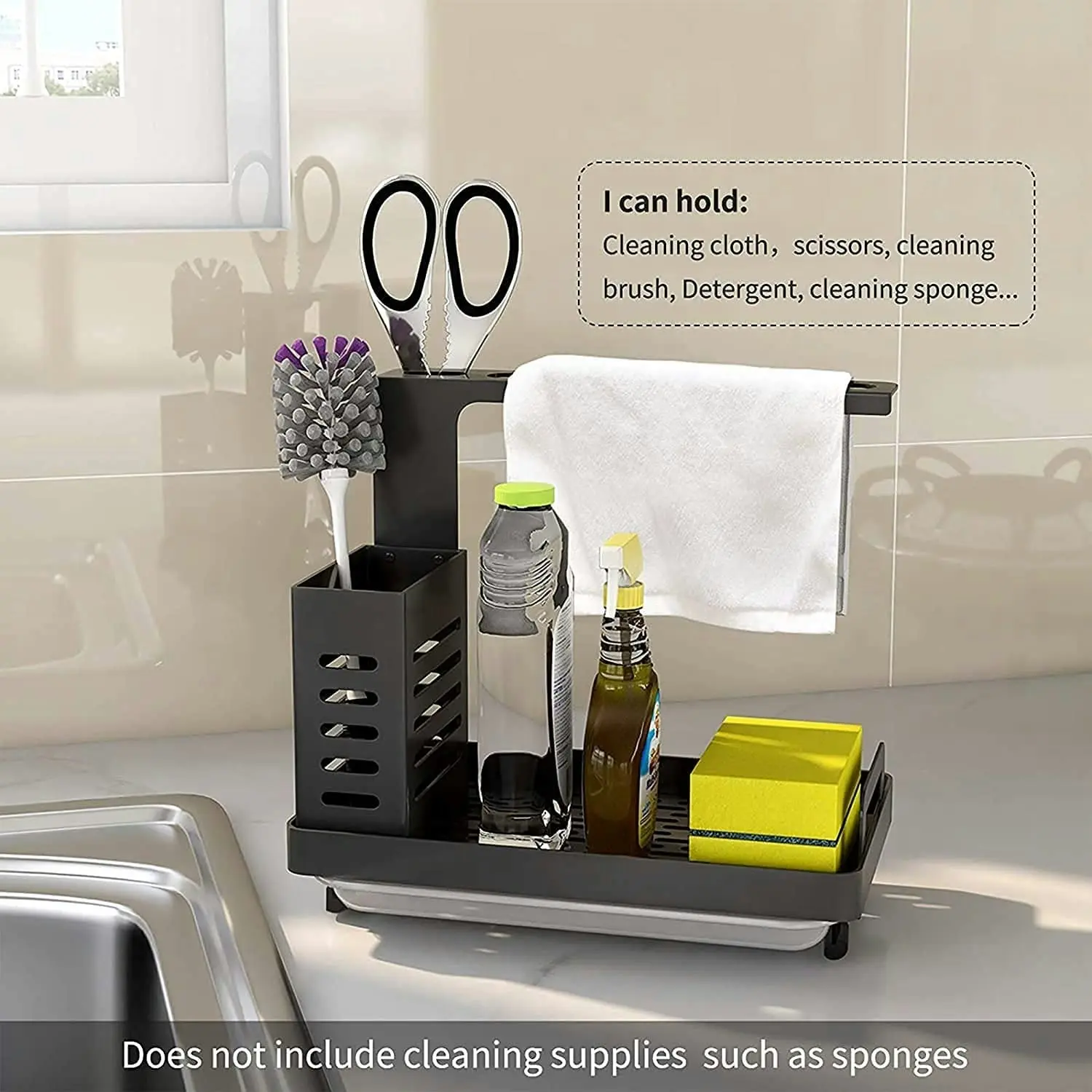 Stainless Steel Kitchen Sink Caddy Organizer (Black)