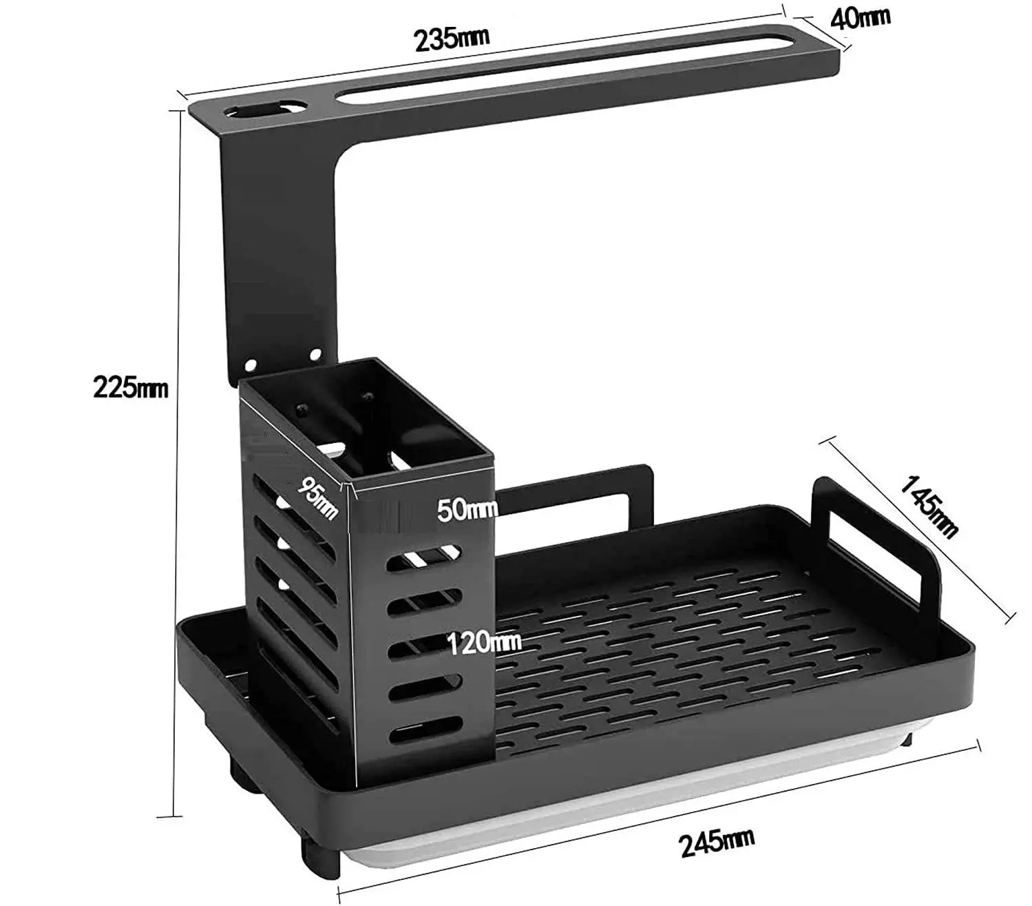 Stainless Steel Kitchen Sink Caddy Organizer (Black)