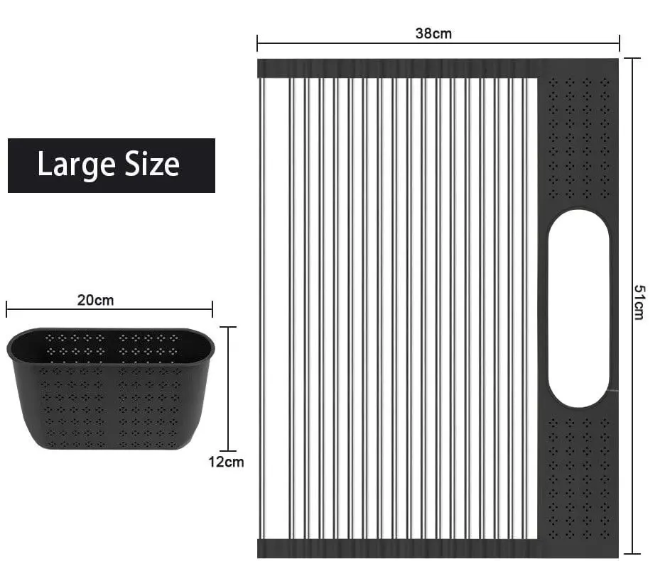 Carla Home Large Stainless Steel Roll Up Dish Drying Rack with Utensil Holder for Home Kitchen