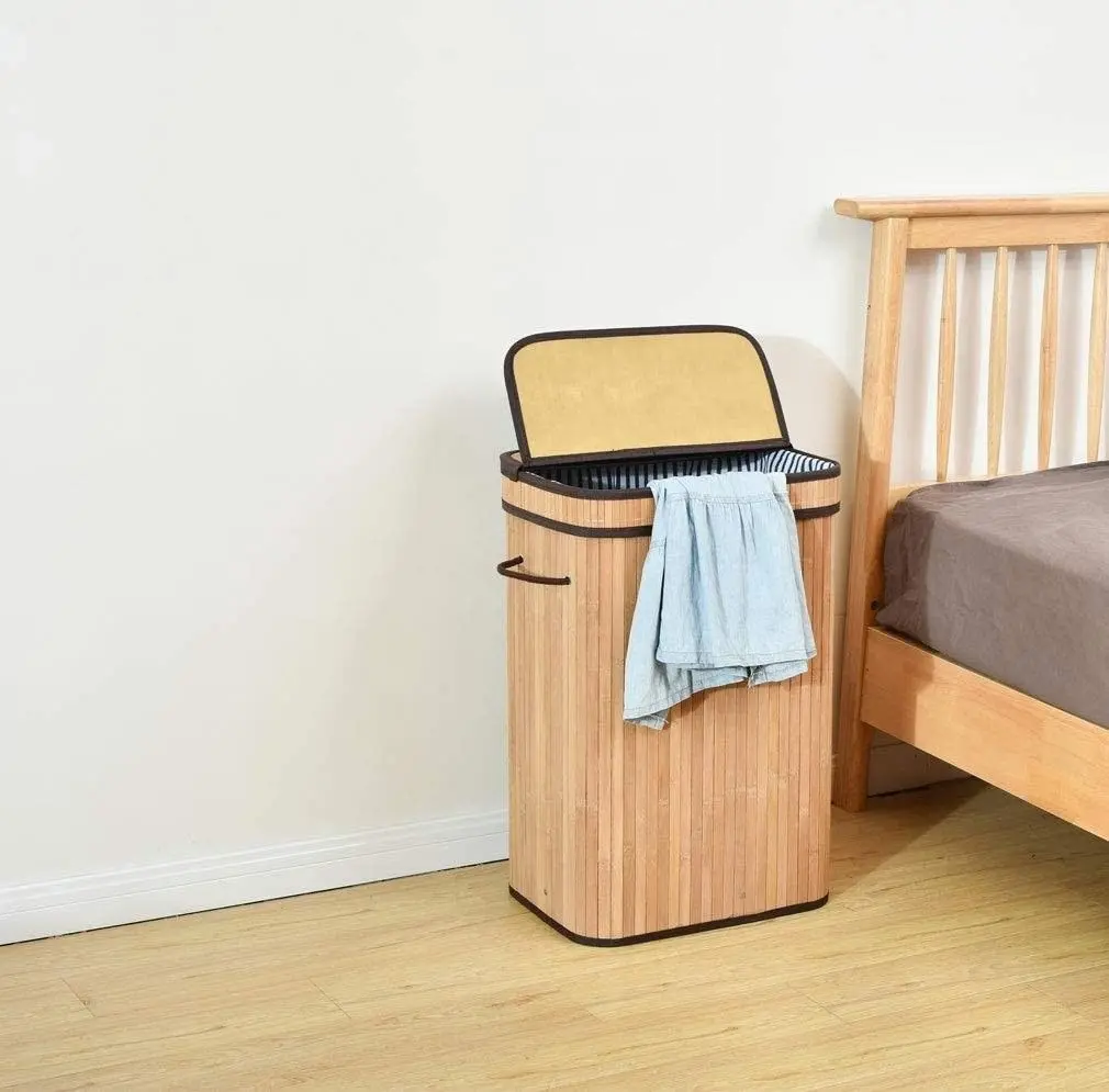 Bamboo Laundry Basket with Lid Handles (Natural)