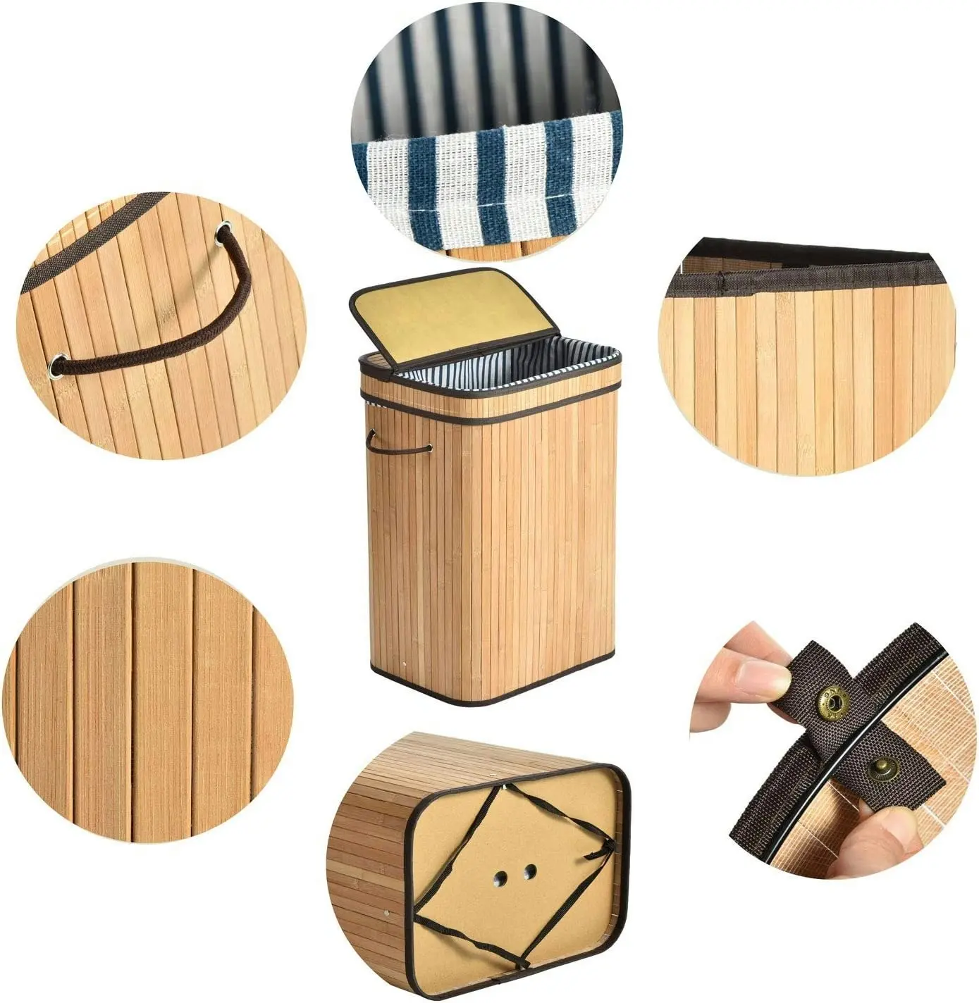 Bamboo Laundry Basket with Lid Handles (Natural)