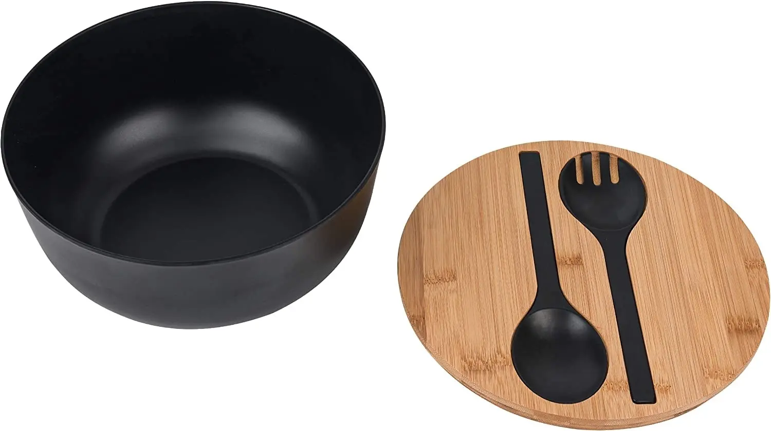 Bamboo Fiber Salad Bowl with Servers Set (Black)