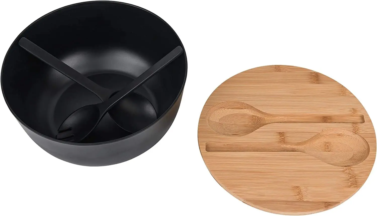 Bamboo Fiber Salad Bowl with Servers Set (Black)