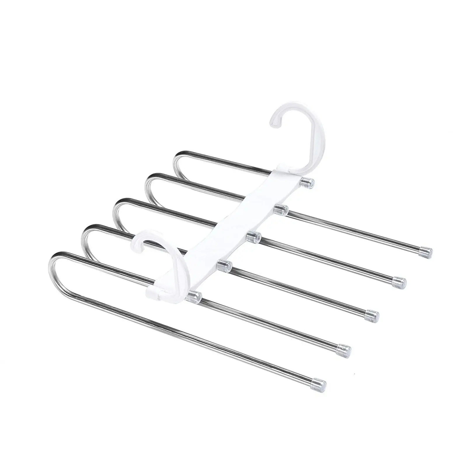 2 Pack Adjustable Multi-Layer 5 in 1 Pants Hanger for Wardrobe and Home Storage (White)