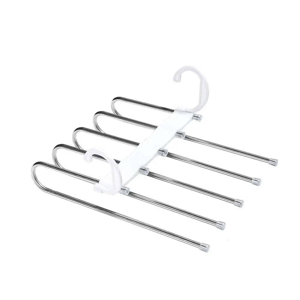 2 Pack Adjustable Multi-Layer 5 in 1 Pants Hanger for Wardrobe and Home Storage (White)