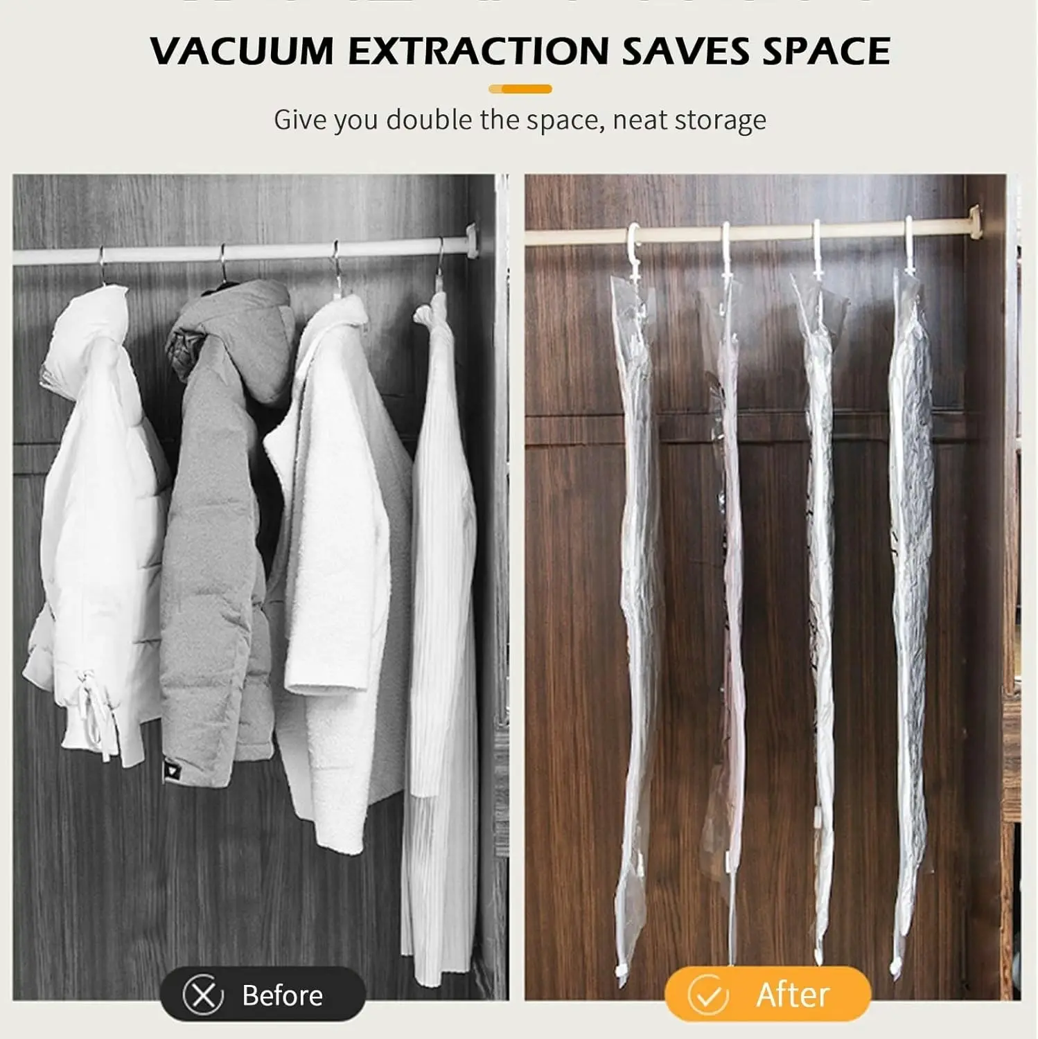 6PCS Hanging Vacuum Storage Bags, Reusable Space Saver