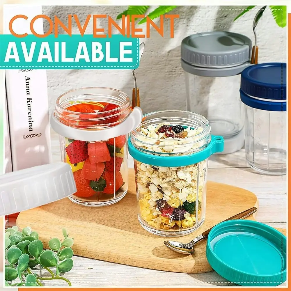 Overnight Oats Jars,  Glass Set of 4, Airtight Lids & Spoons, Large Capacity