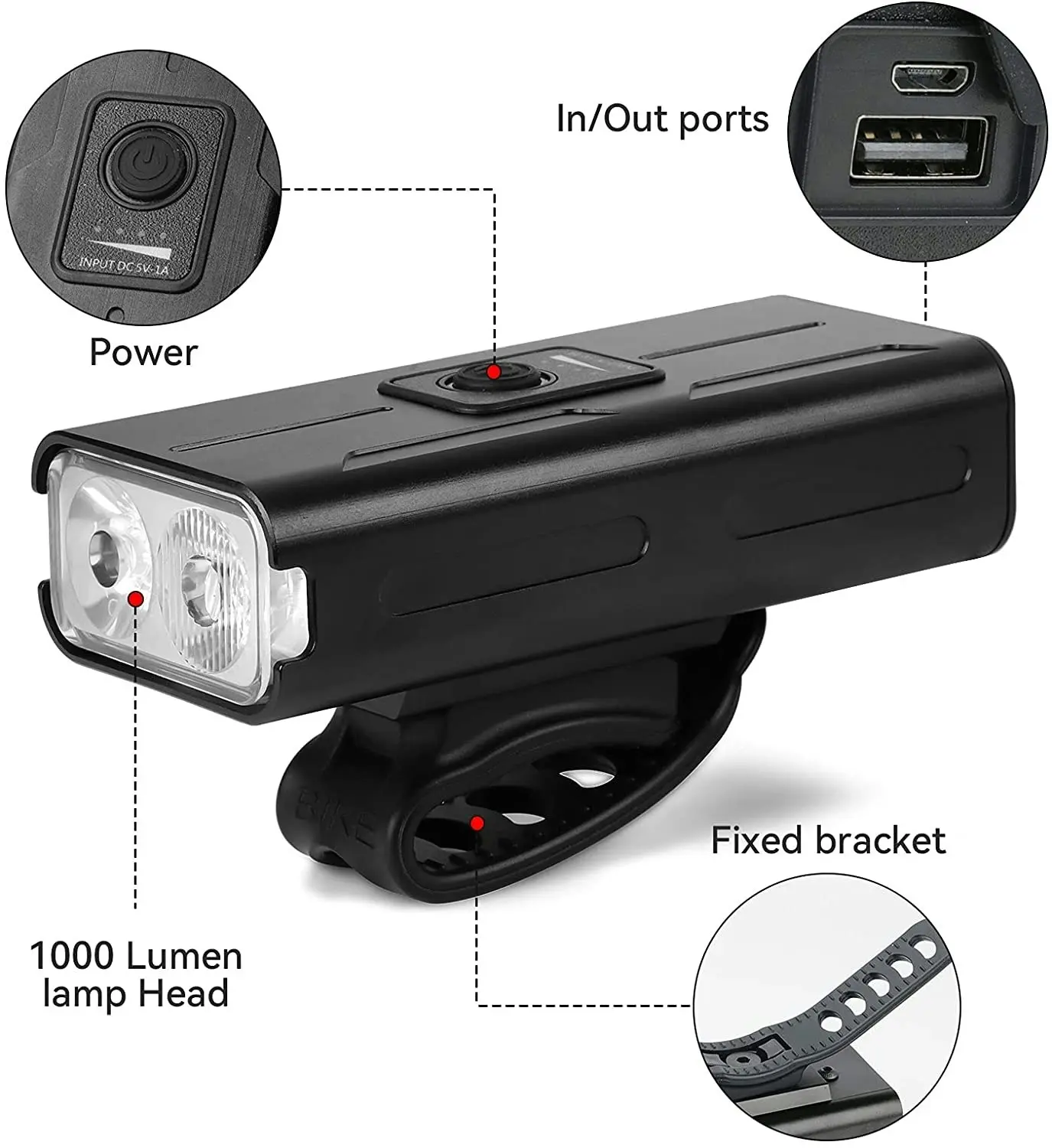 Bike 360Ã‚Â° Light Front USB Rechargeable 1000 Lumen IPX4 Waterproof and Built in 2500mAh Powerbank Led Bicycle Lighting