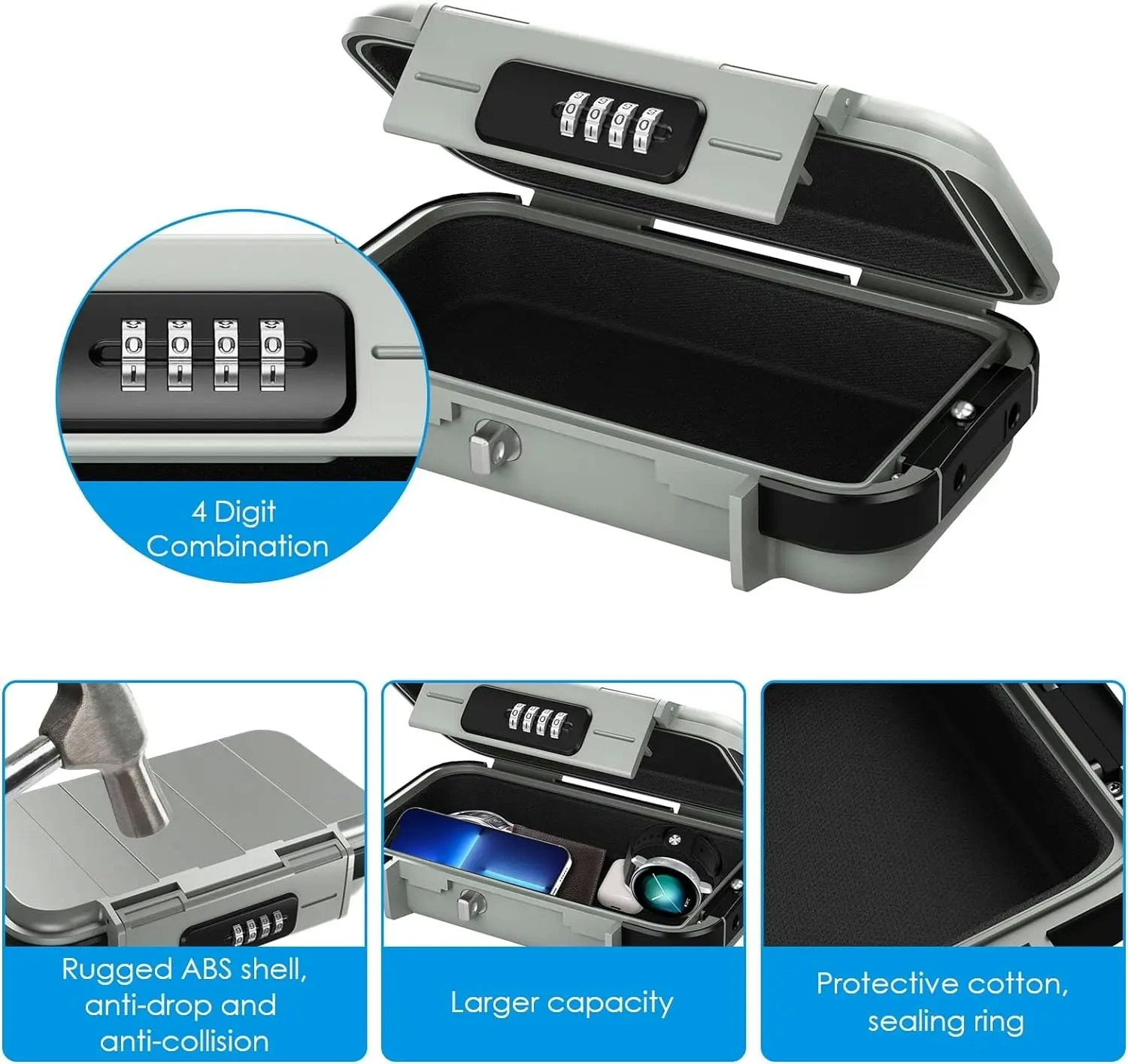 Portable Safe Box Combination Lock Waterproof Anti-Theft Mini Travel Safe