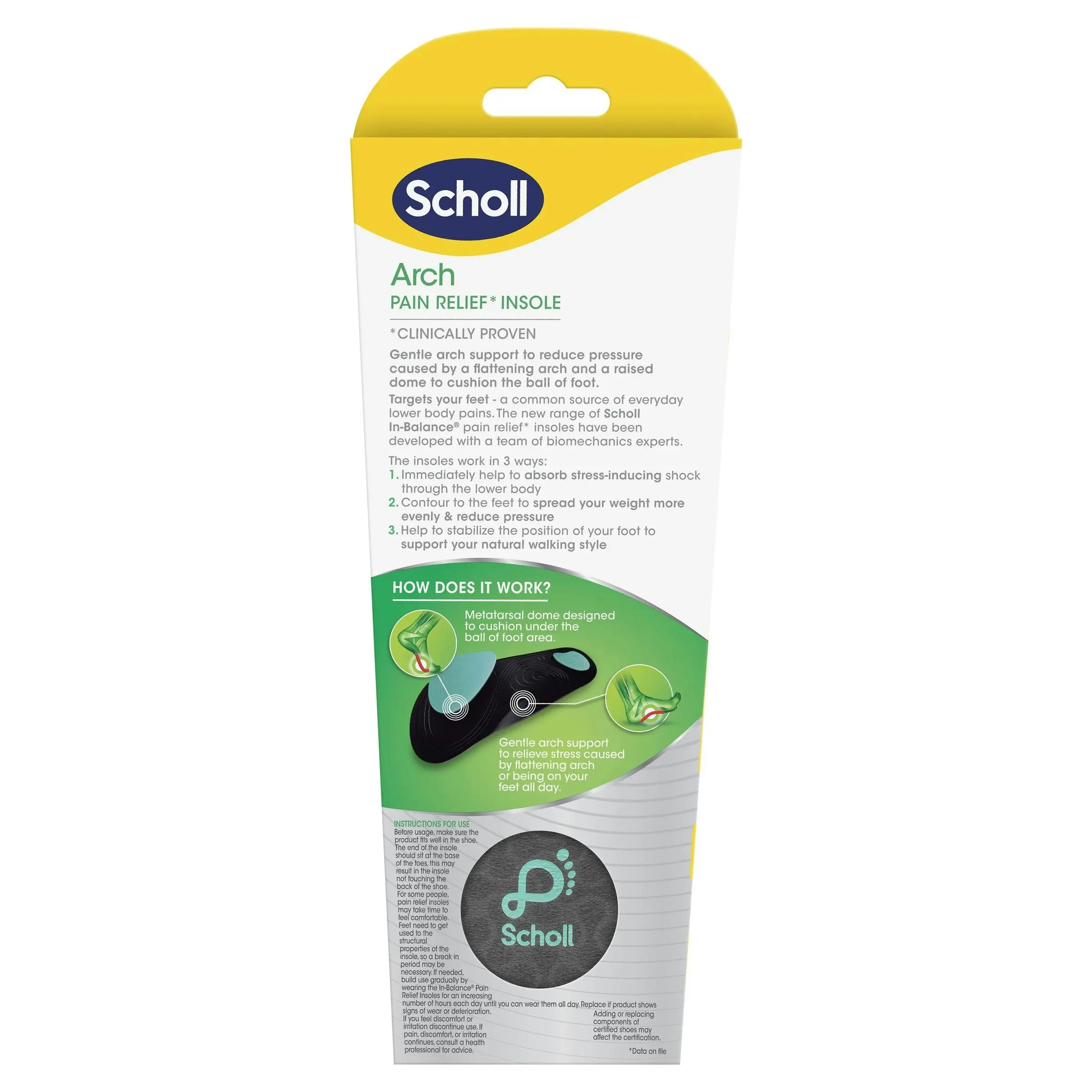 Scholl In-Balance Arch Orthotic Insole Large Size 9 - 11